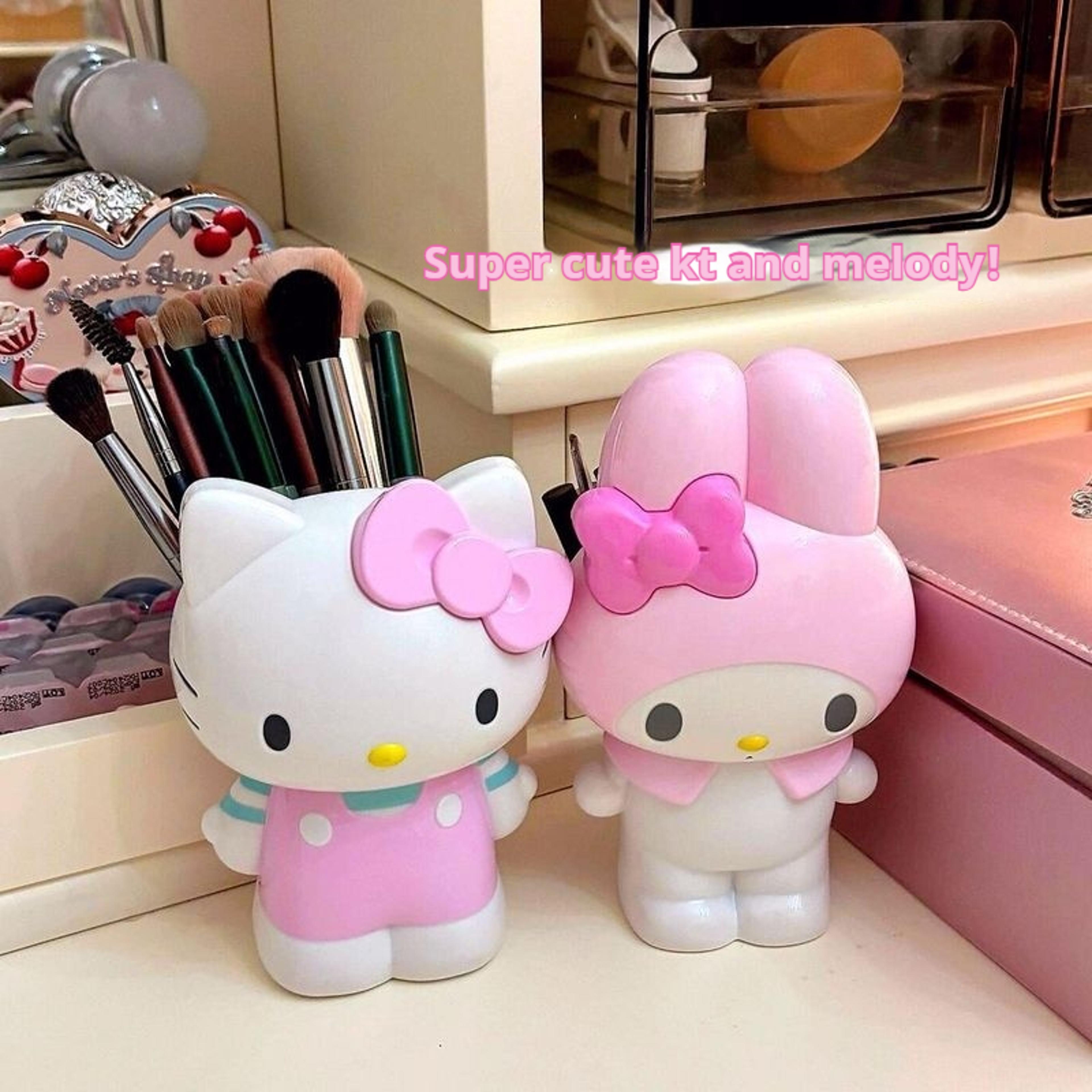 hello kitty pen holder, sanrio kawaii cartoon my melody, cute stationery, makeup brush organizer, anime decor