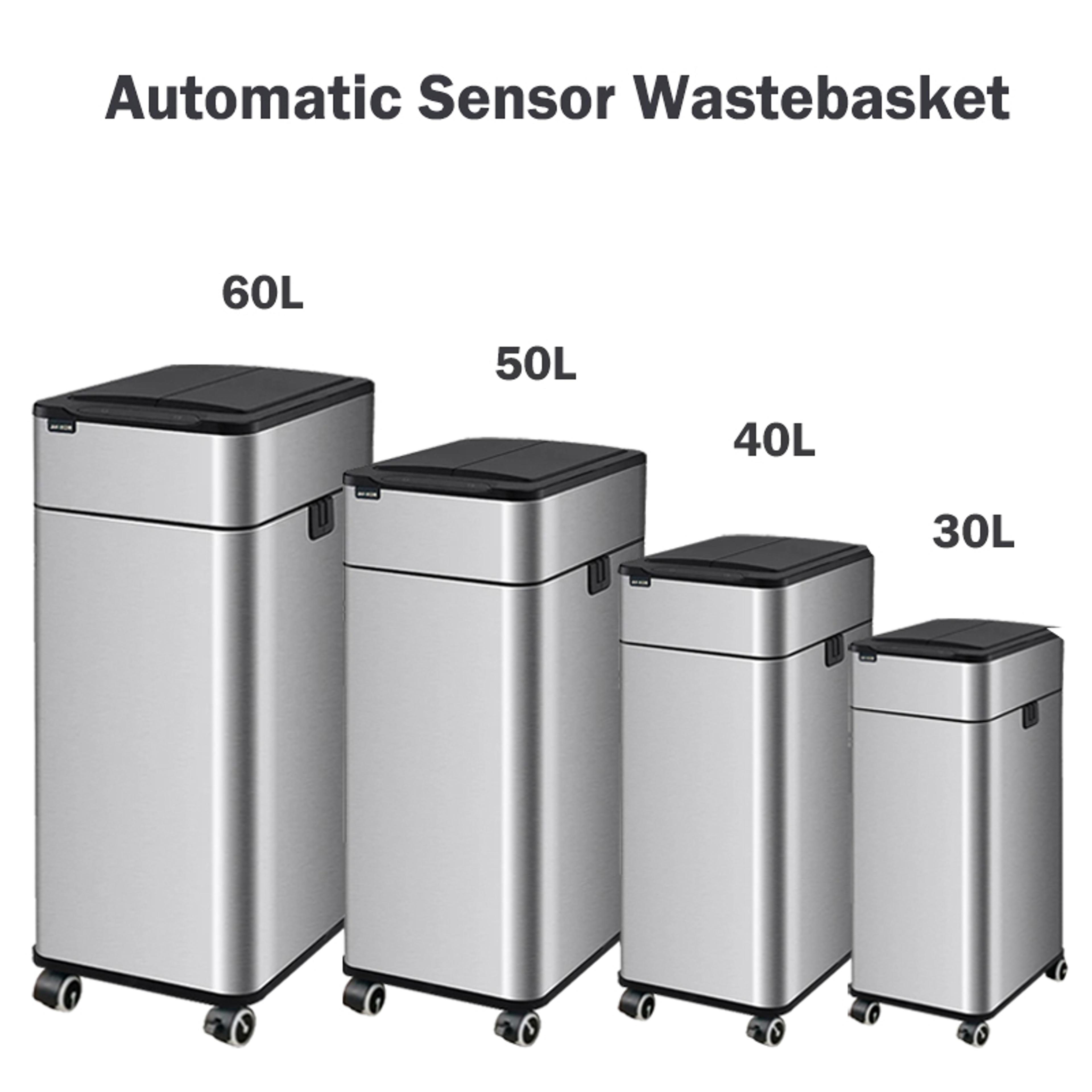 smart trash can, stainless steel garbage bin, large kitchen garbage cube, automatic home dustbin, liters wastebasket