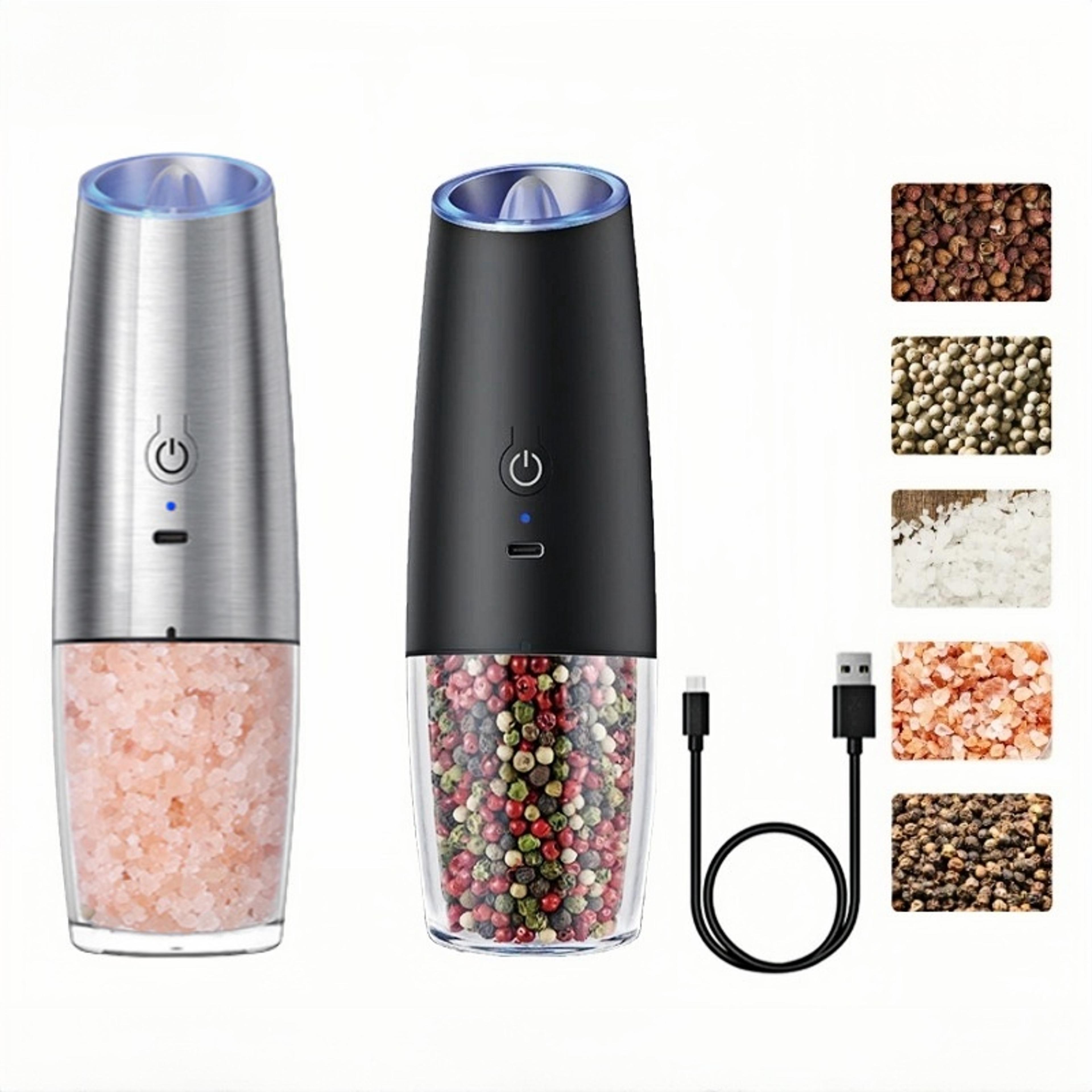 usb rechargeable salt and pepper, electric grinder, large capacity, adjustable coarseness, auto spices grinders kitchen