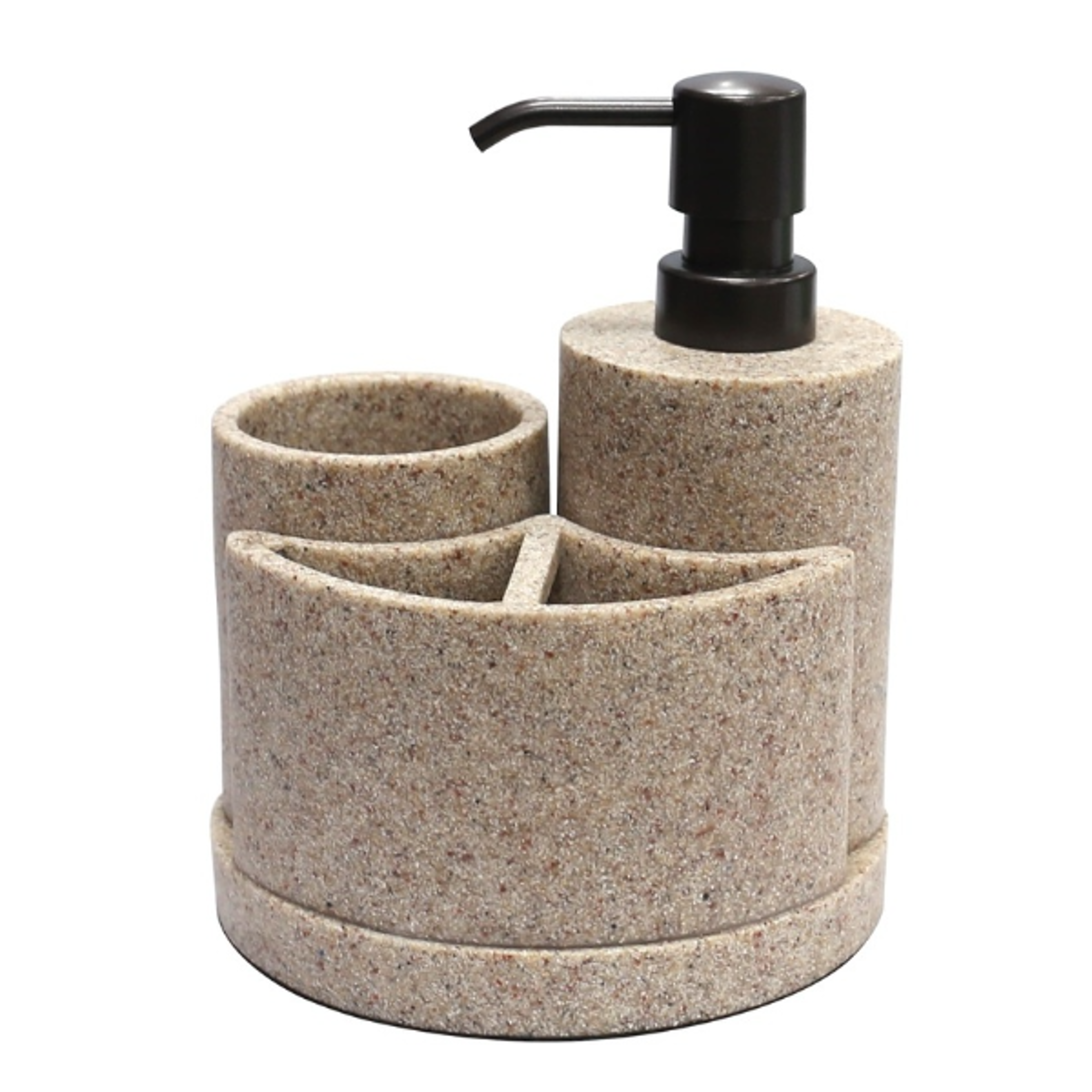 durable resin bathroom organizer, sandstone bath accessory set soap pump, toothbrush holder tumbler