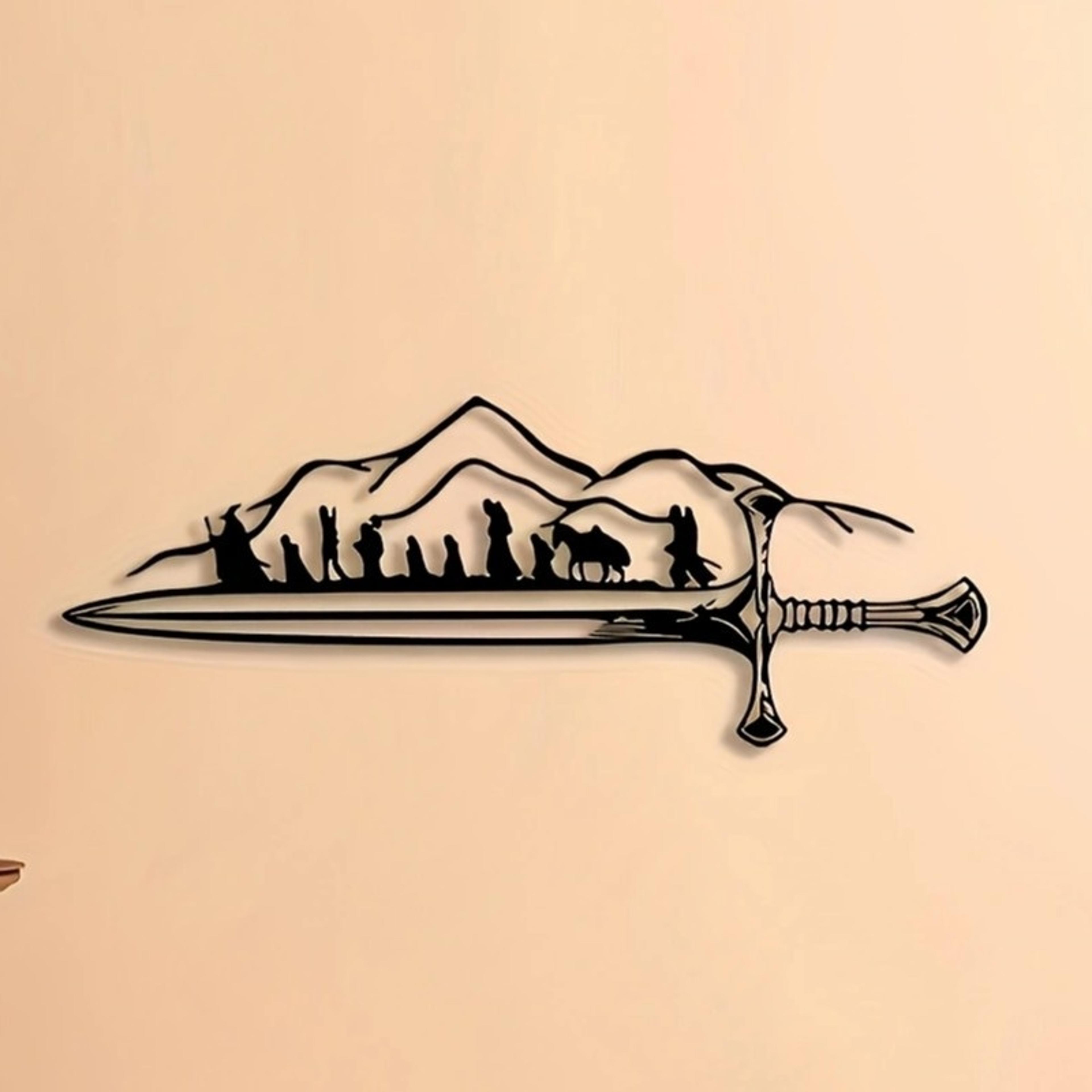 metal wall art retro iron, the fellowship of the ring, silhouette mural frodo and sam, fantasy home decoration