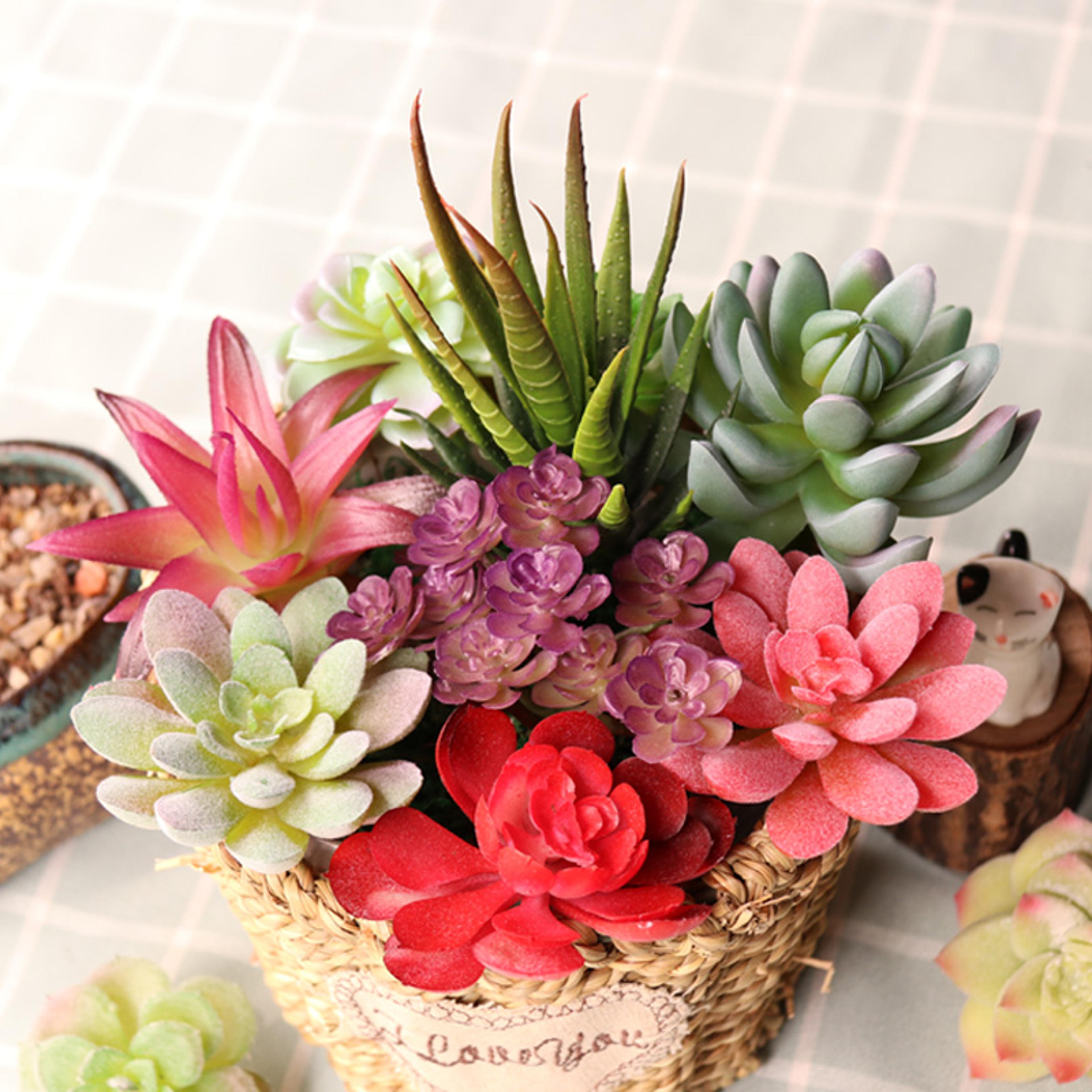 plants, mini artificial succulent plants for home garden, green plastic plants ornament decoration