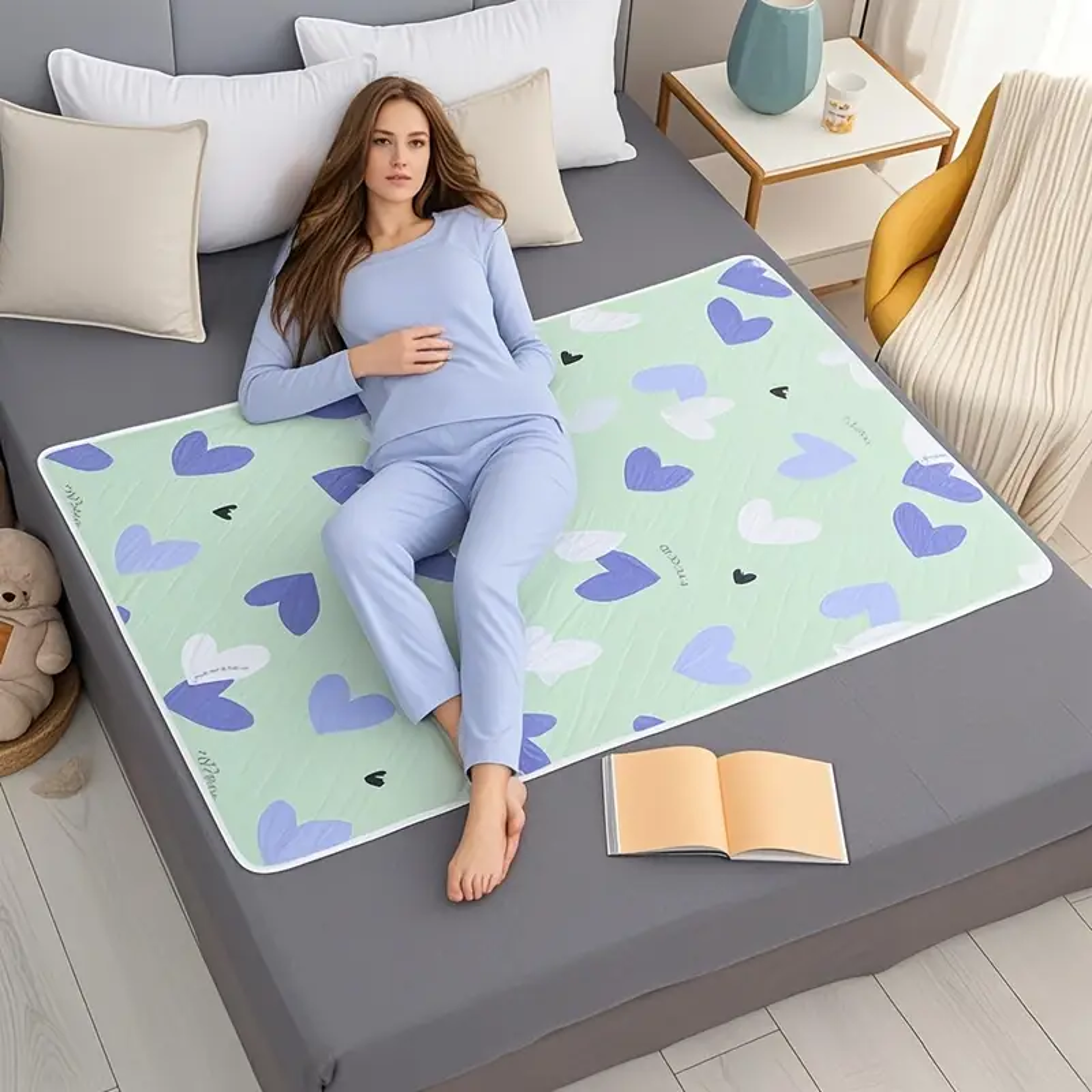 durable polyester fiber care mat design - washable & reusable anti-slip bed protector for adults, seniors & pets