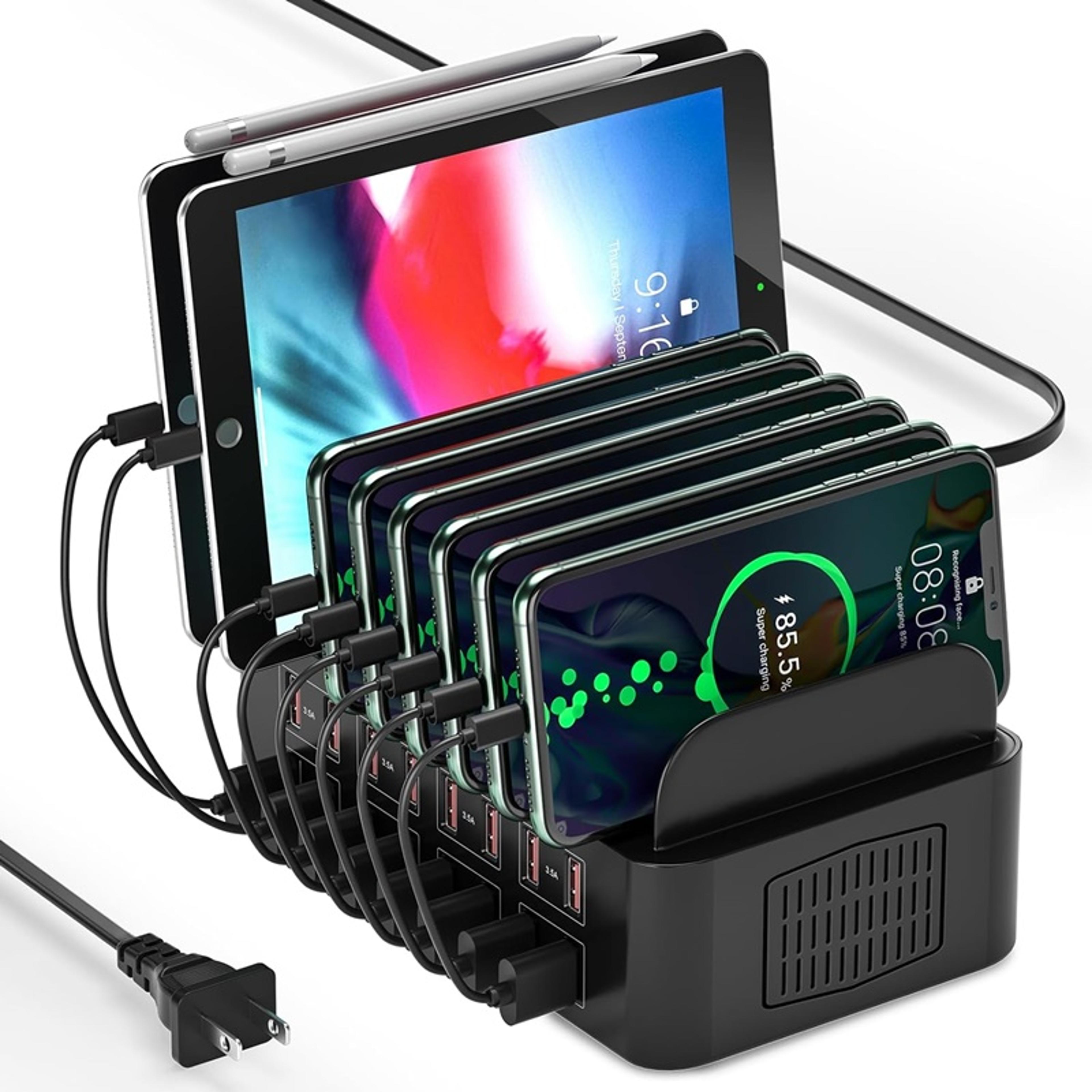 usb charging station, universal multi usb charger port, tablet stand for ipad iphone pro max samsung