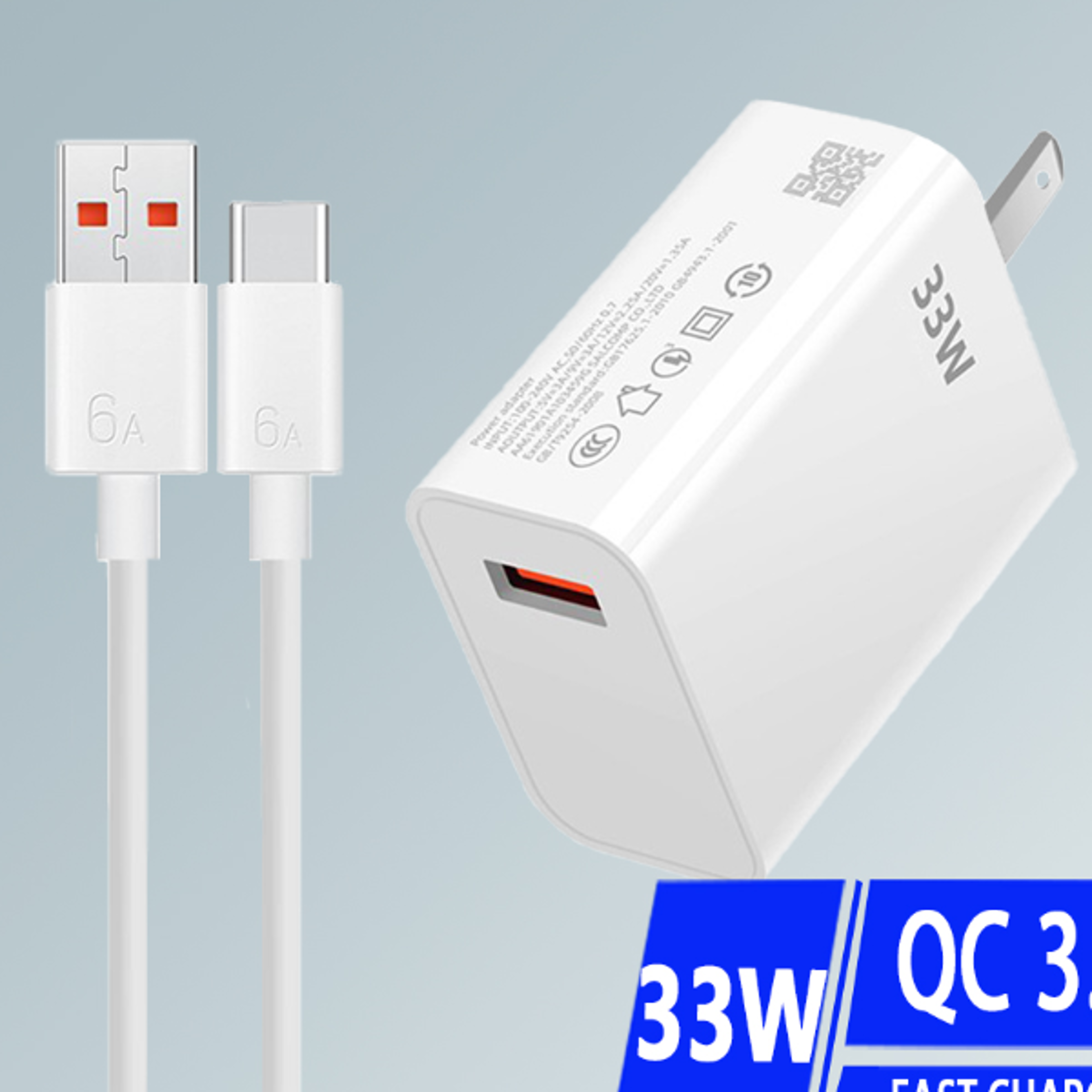 quick charge phone adapter, wall charger a type c cable for xiaomi redmi and iphone