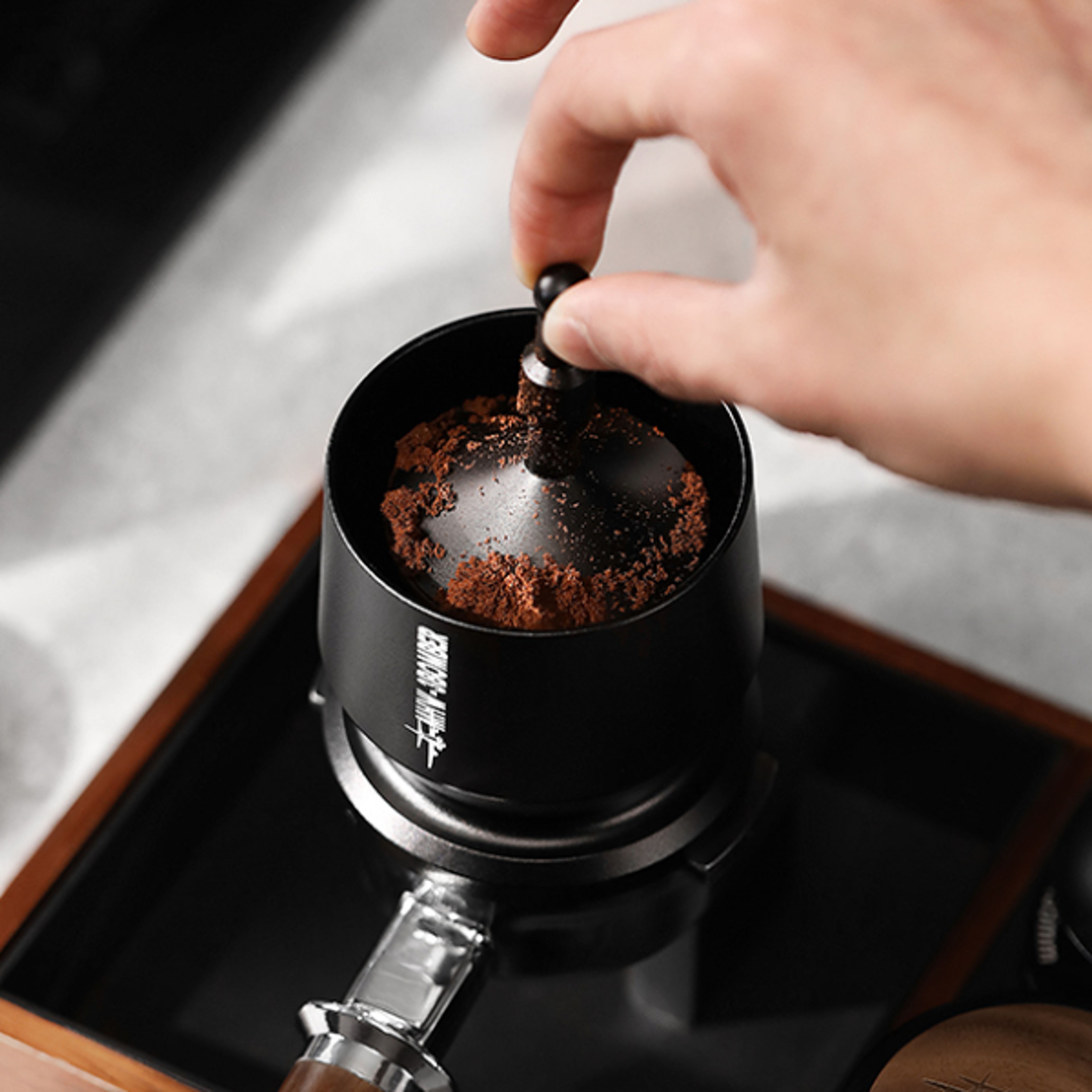 coffee dosing funnel, aluminum alloy dosing cup with stirrer portafilter accessories