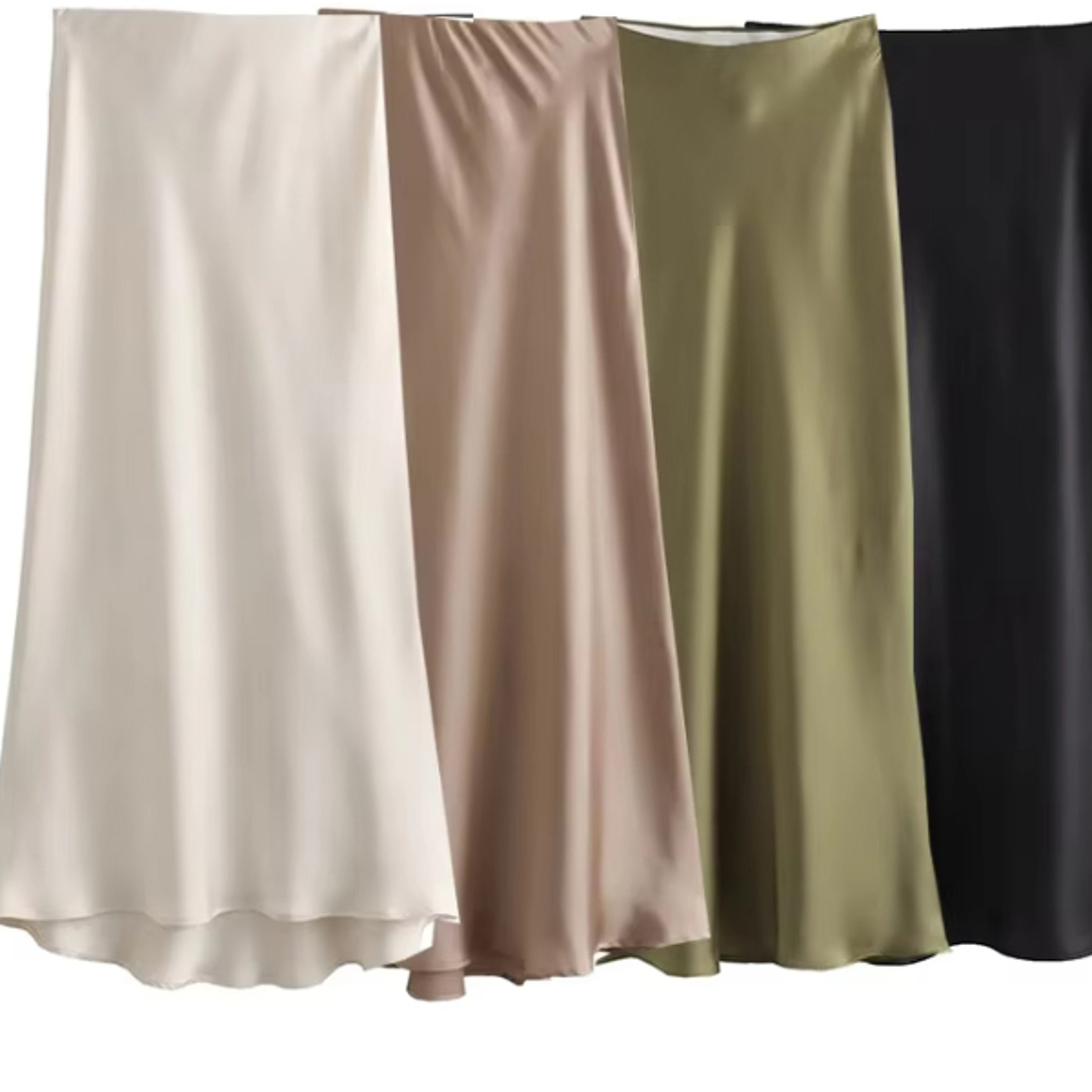 high waist satin skirt for women, elegant black midi skirt for office