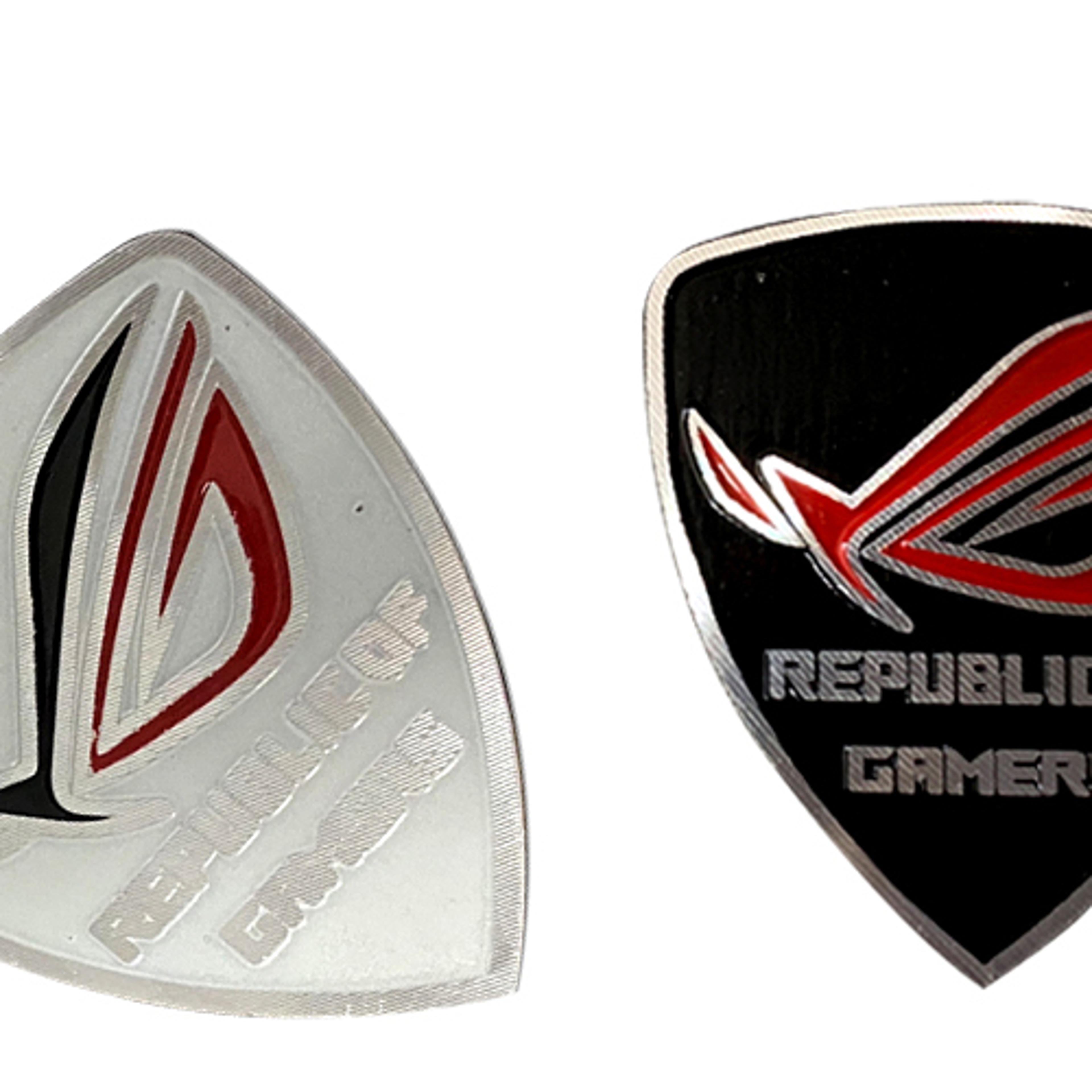 rog logo computer case aluminum sticker, gamer belief label, pc mod part, black/white