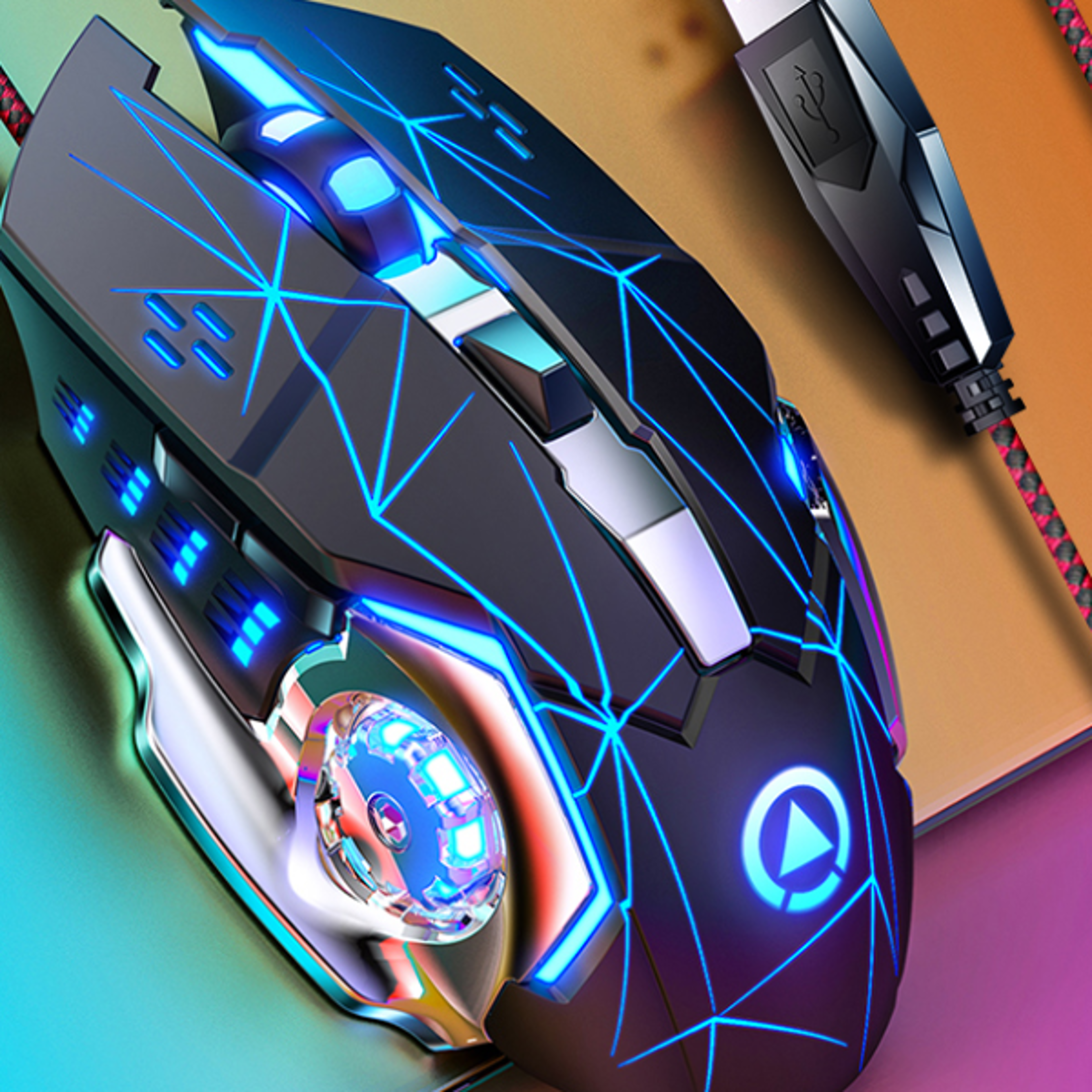 mute wired gaming mouse with breathing light for desktop and laptop