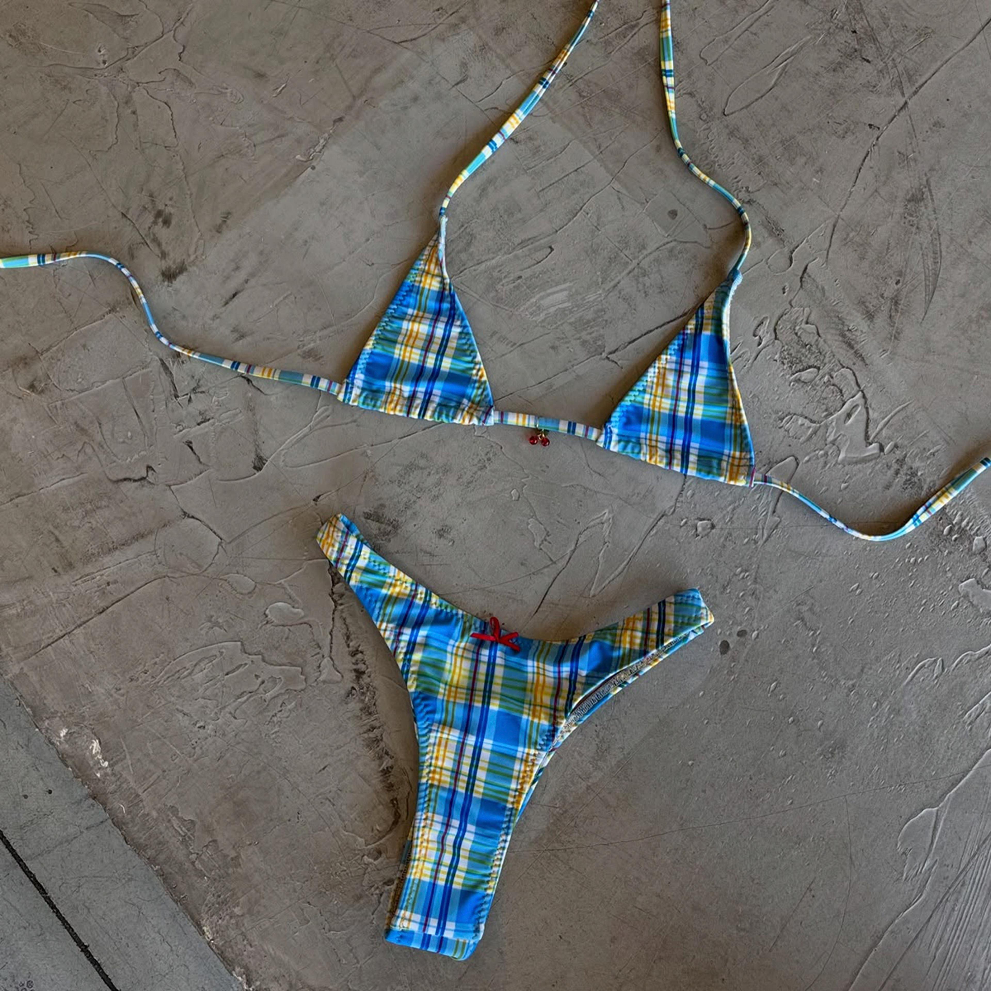 female brazilian bikini set, women swimsuit swimwear, plaid bathing suit beachwear