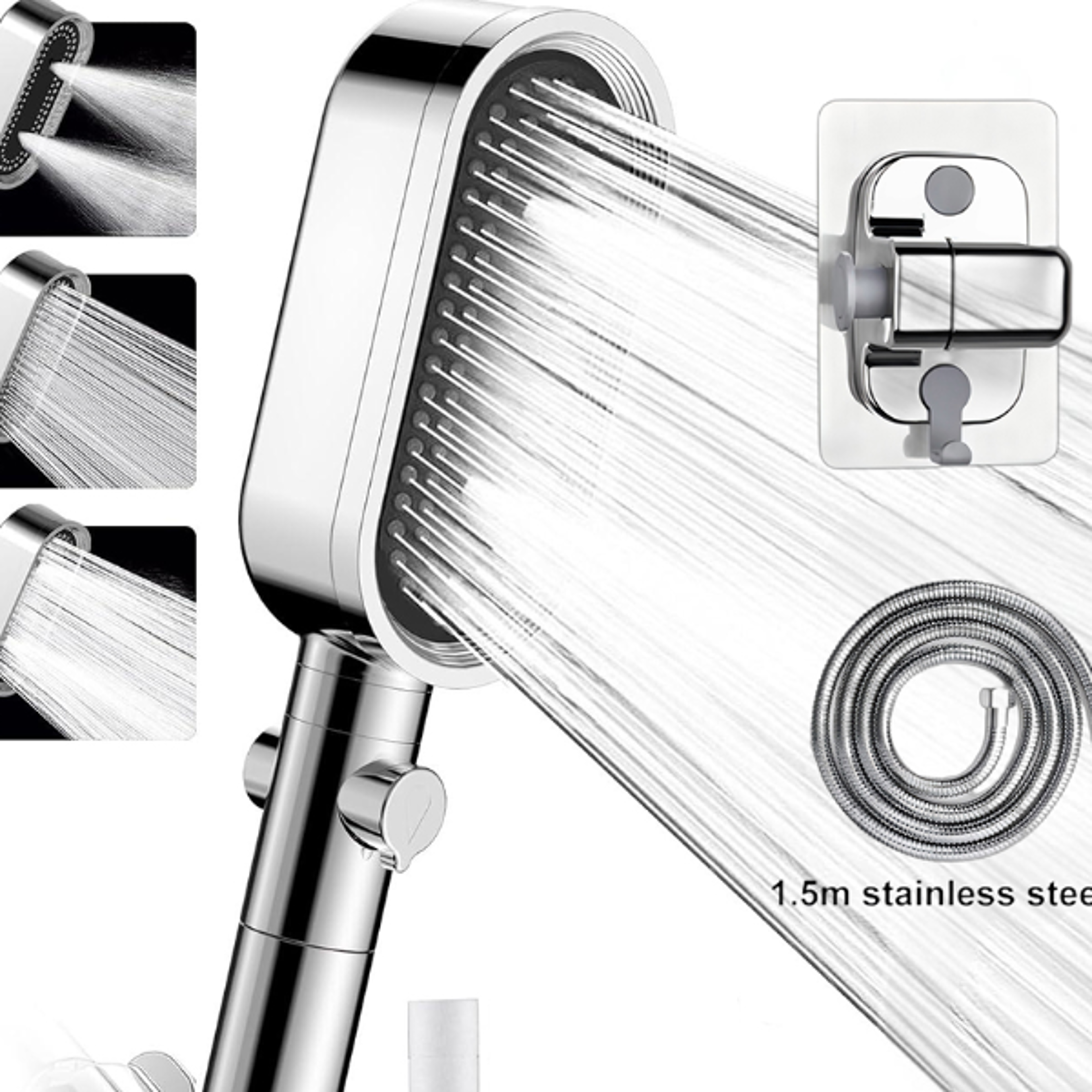 flexible shower head, anti-clogging, easy to clean handheld bath shower head