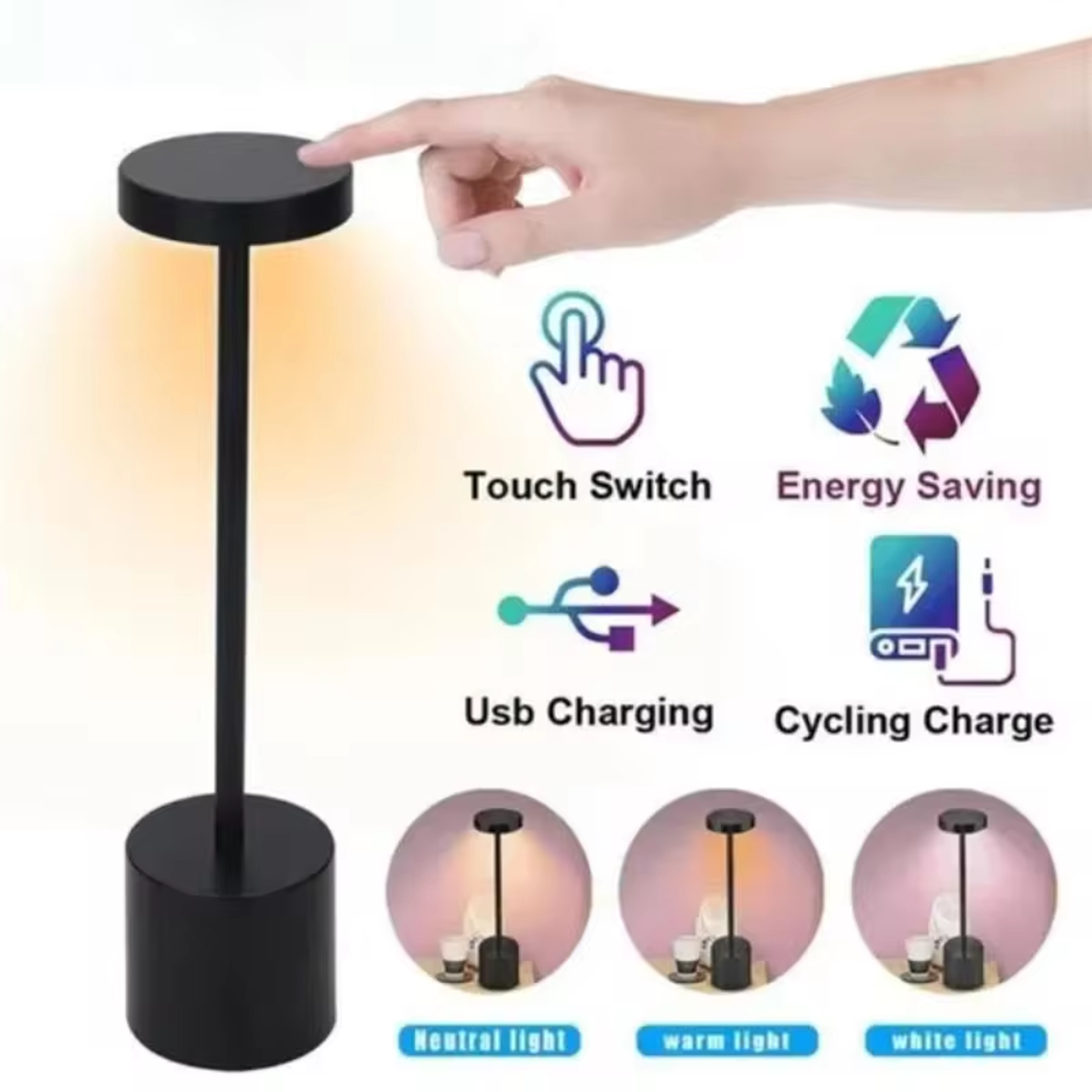 stepless dimming usb rechargeable night light, touch desk lamp for bedside, hotel, and bar use