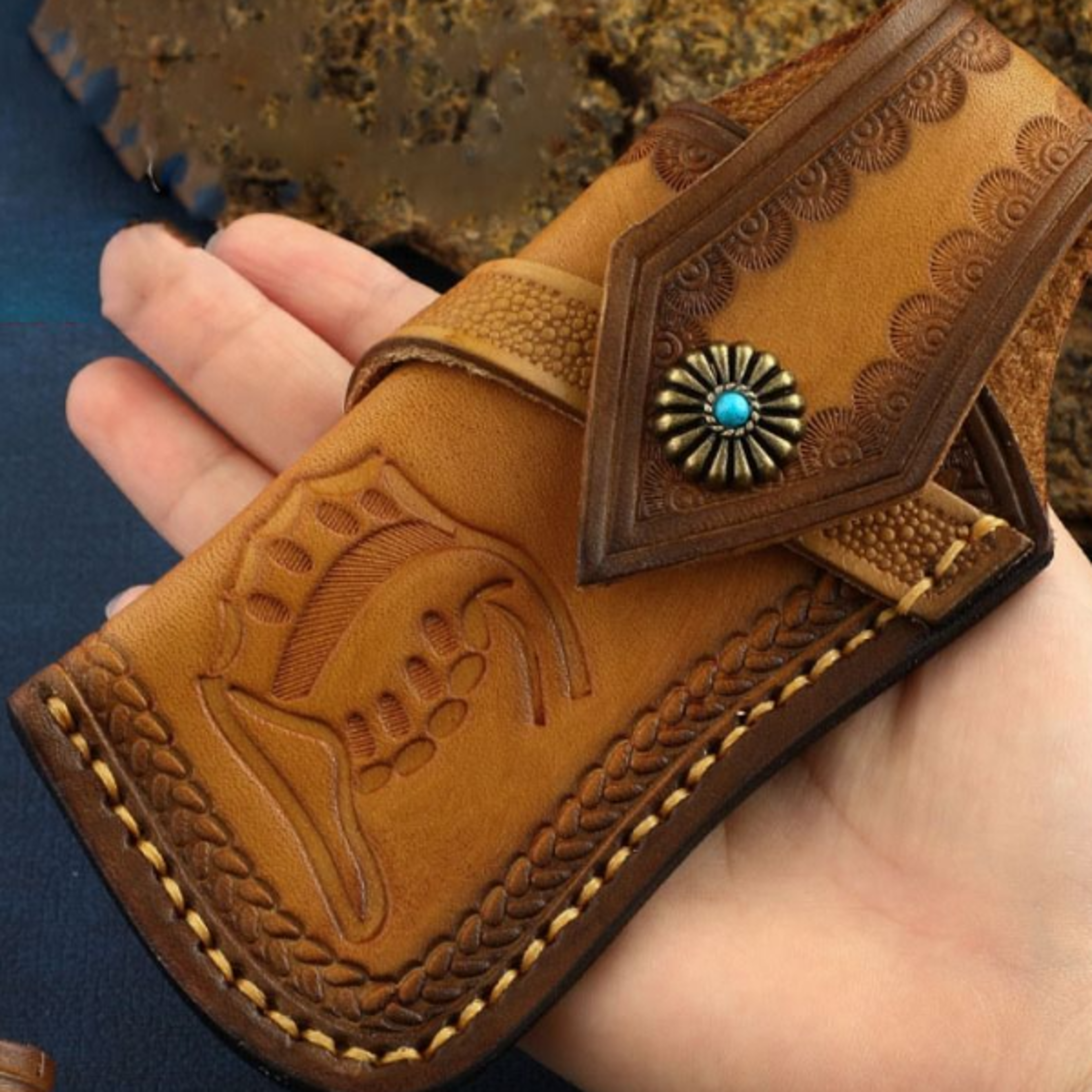 New Leather Sheath Pocket Flashlight Belt Loop Case Holder Brown Fold Knife Scabbard Tool Hunt Camp