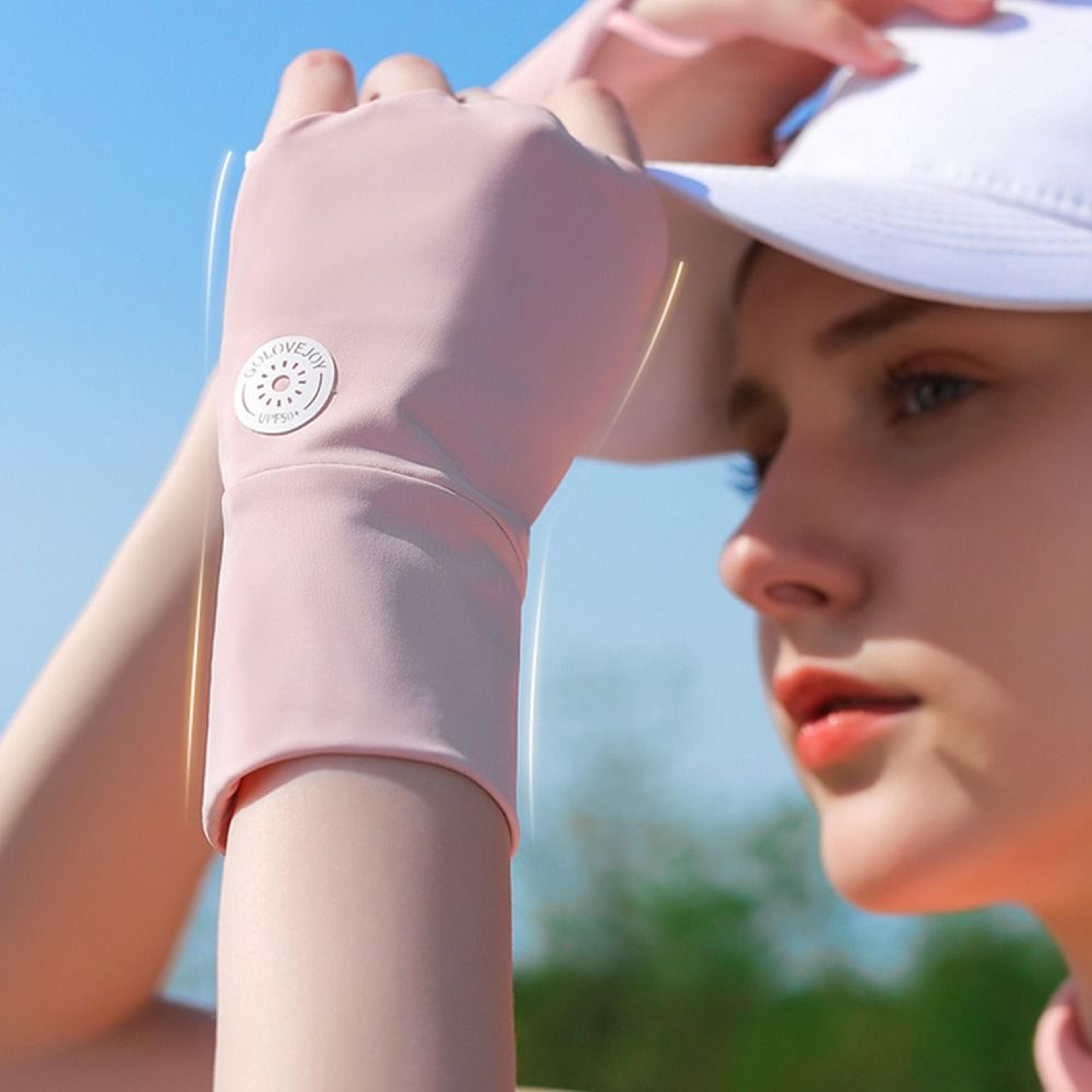 women ice silk golf gloves, elastic half finger, uv protector, cool breathable open finger sunscreen glove