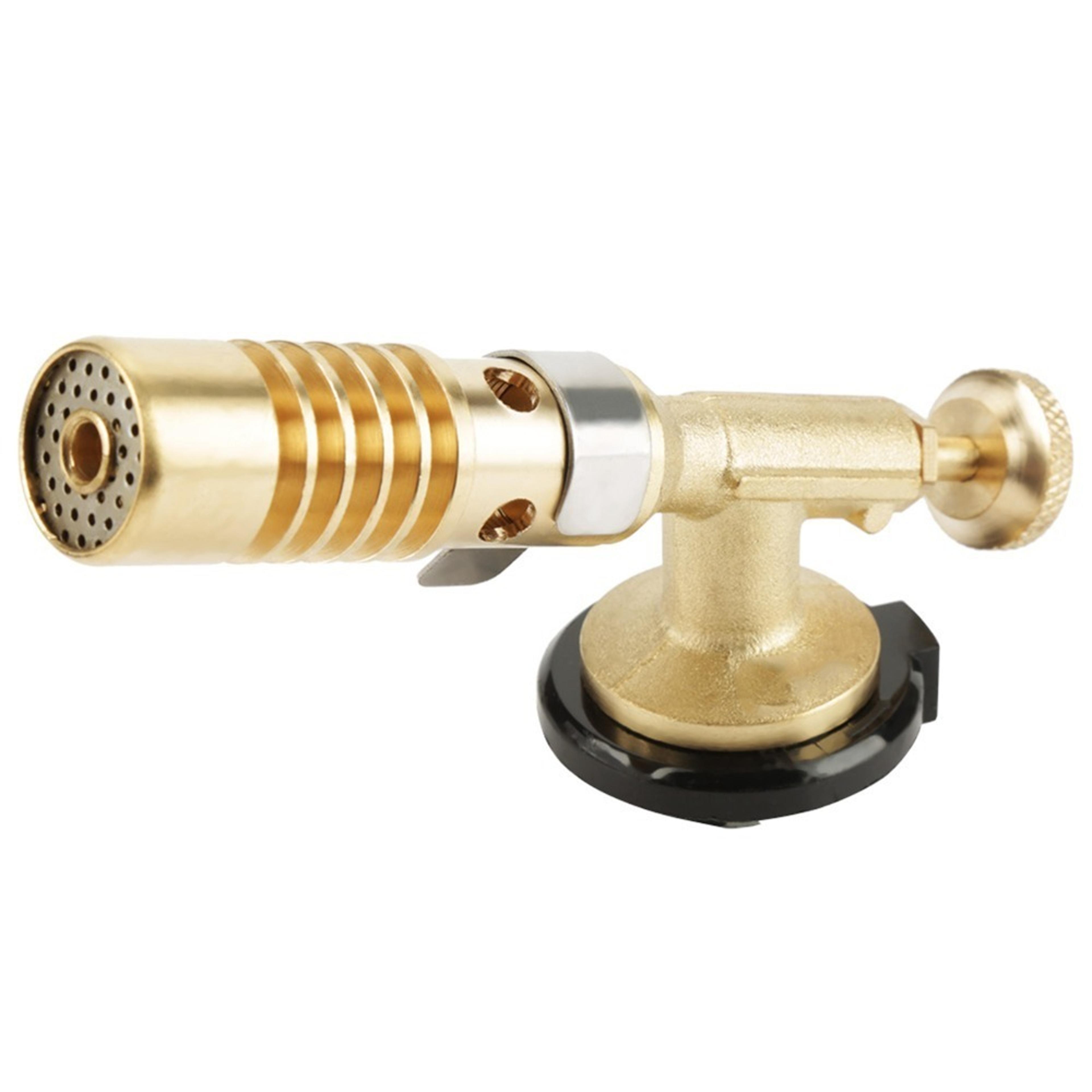portable brass kitchen torch with adjustable flame, brass butane torch head, electronic ignition, refillable handheld
