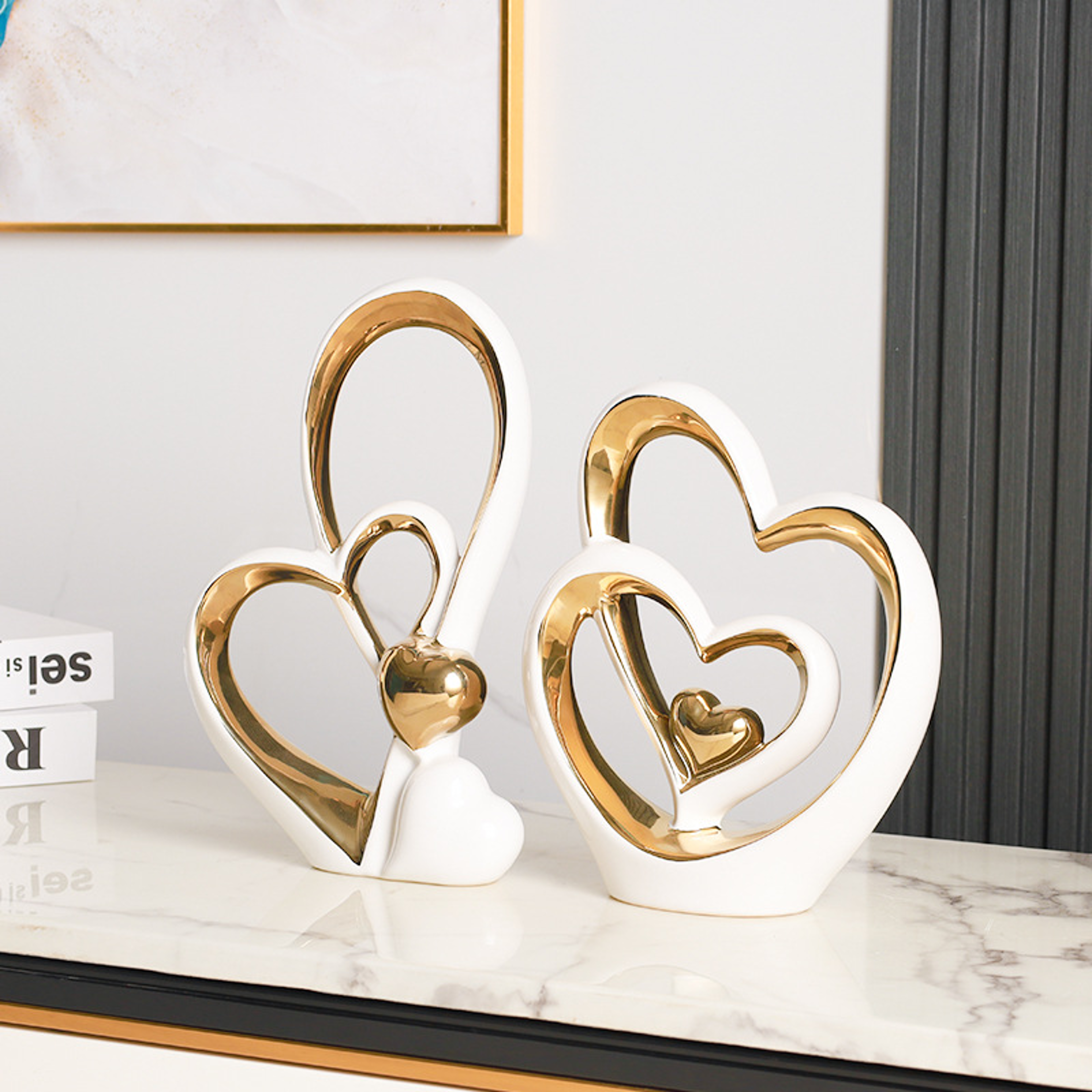 luxury heart-shaped minimalist decor for living room, wine bar & tv cabinet