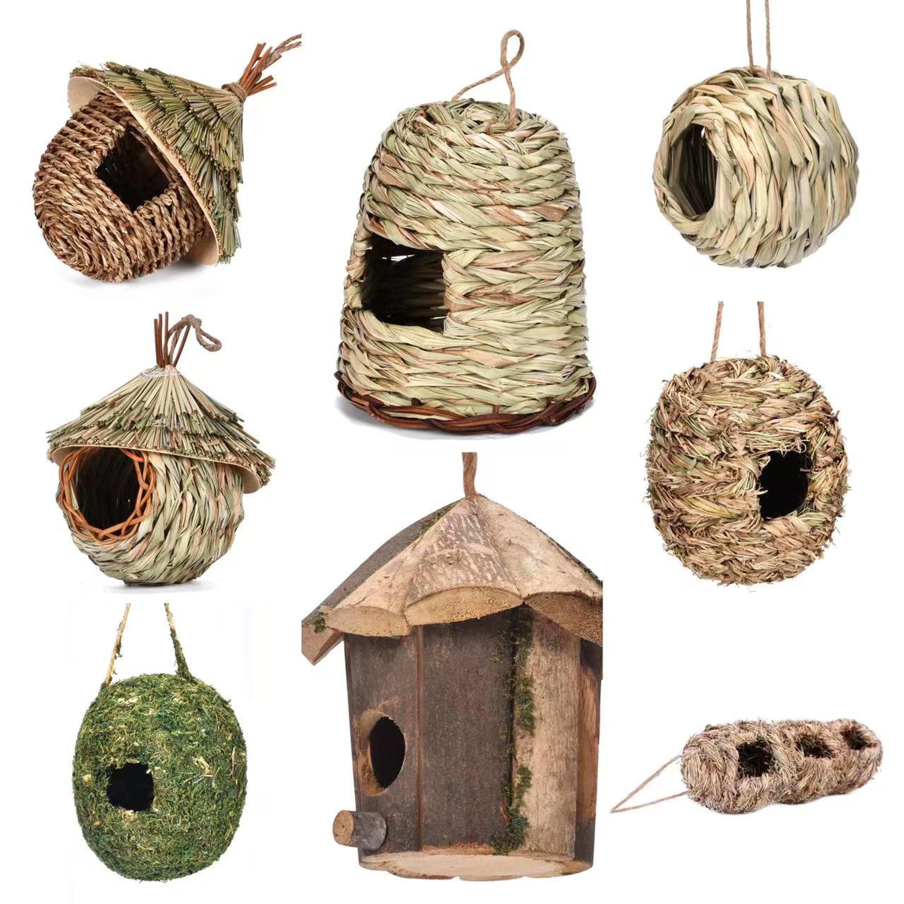 handwoven grass wicker birdhouse, assorted natural bird nest set, hanging bird shelter for small birds