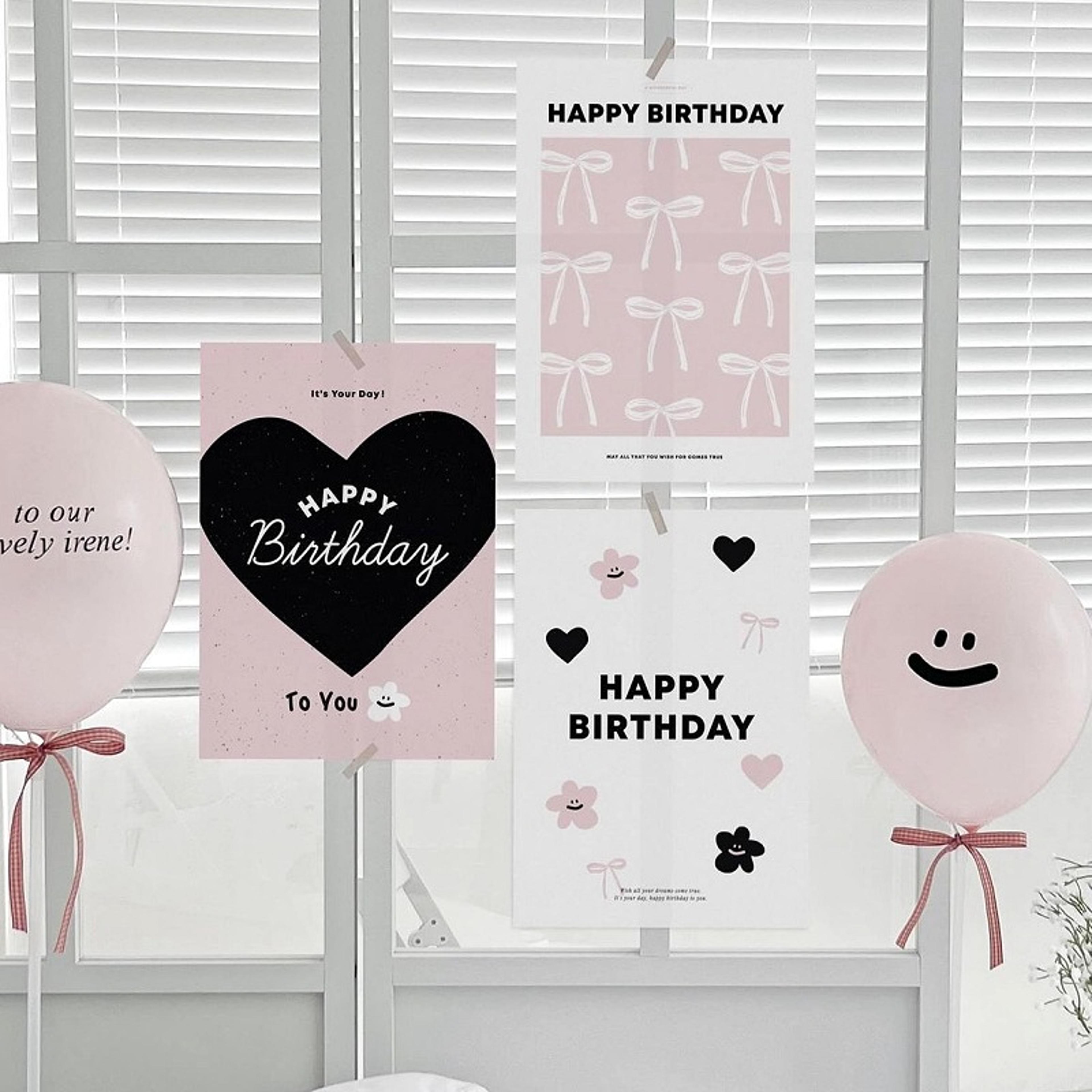inswind birthday poster card, pink bow heart flower, birthday party decoration supplies
