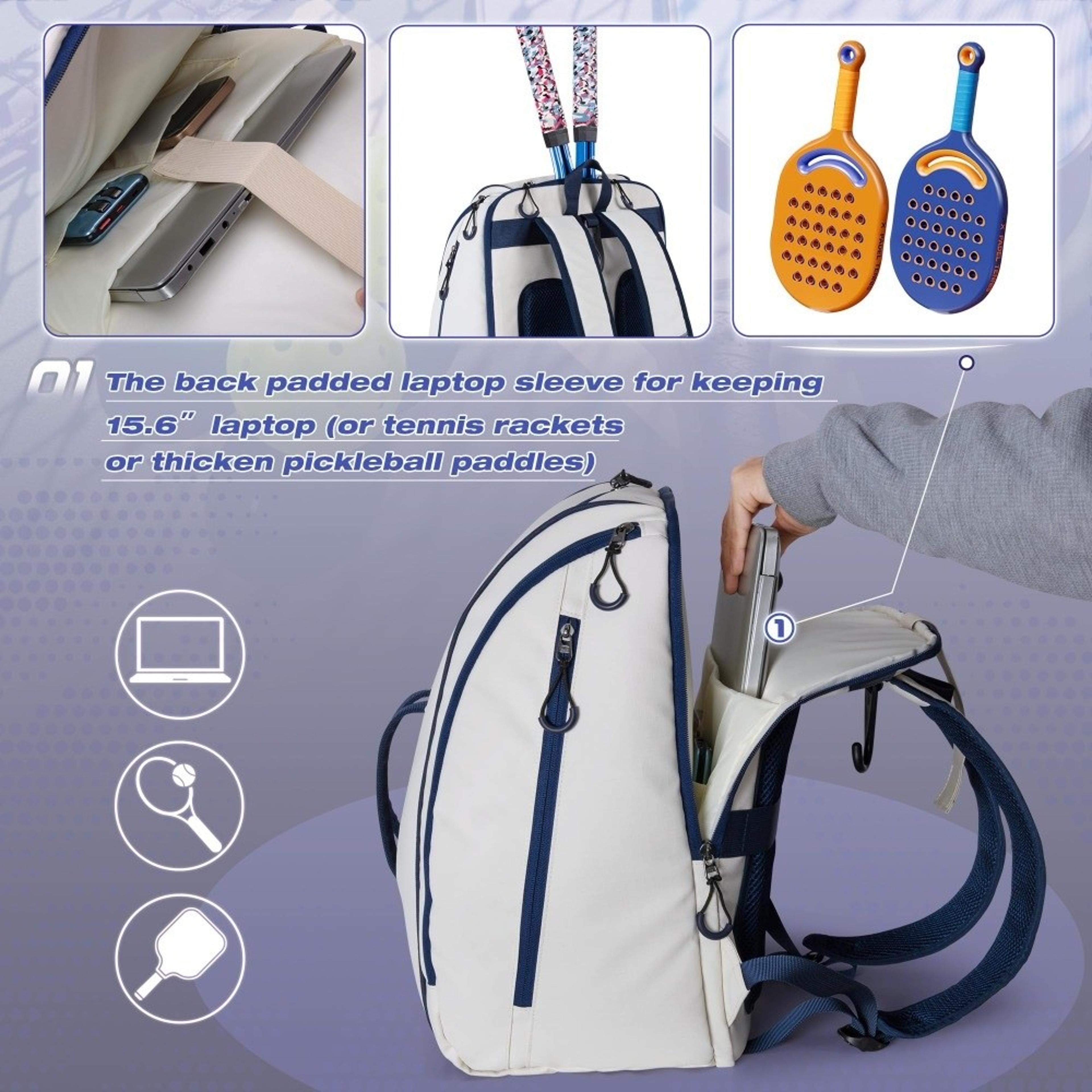 waterproof pickleball backpack, large capacity tennis backpack with shoe compartment, portable and multi-functional