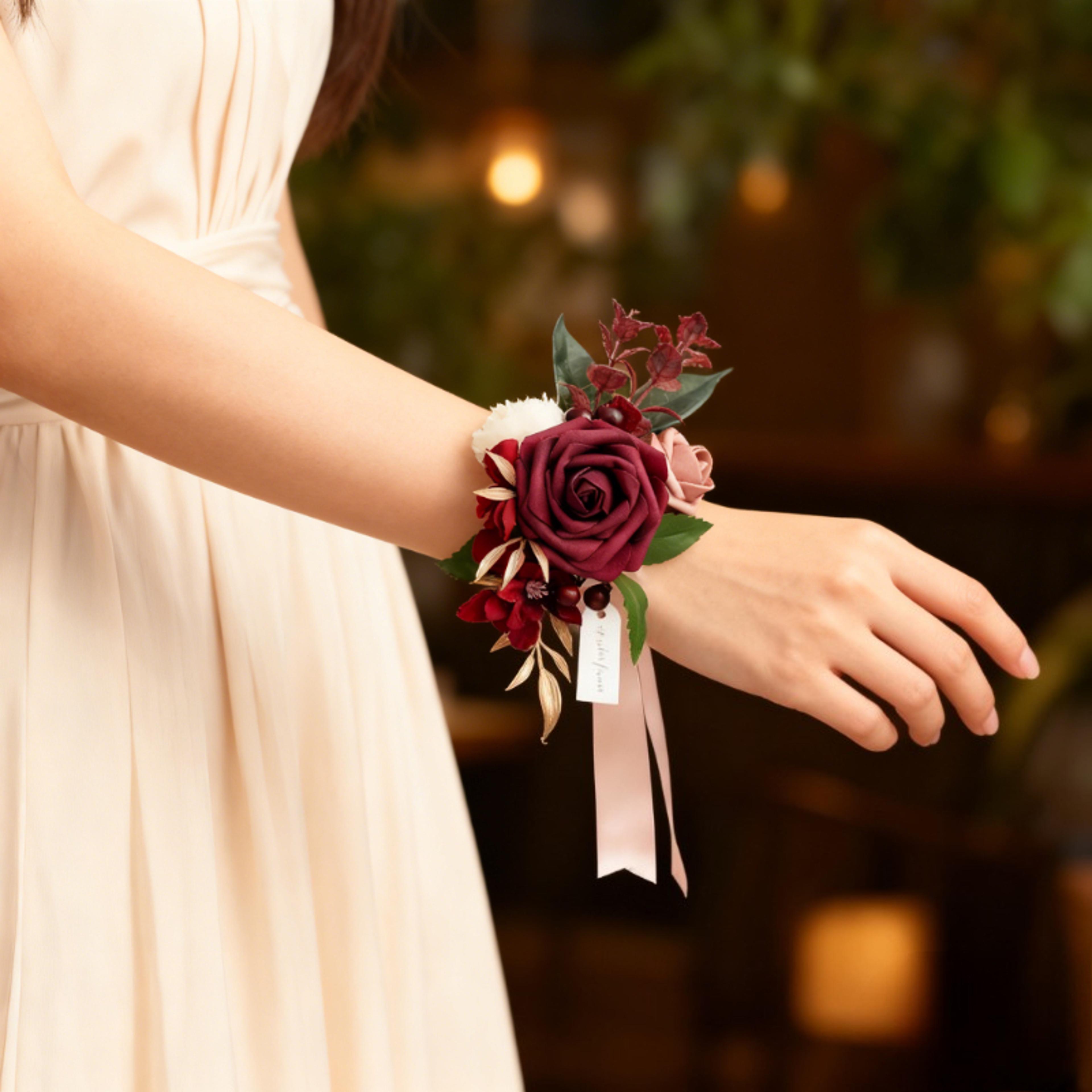 bridal wedding home decor, elegant artificial silk flower wrist corsage for engagement party