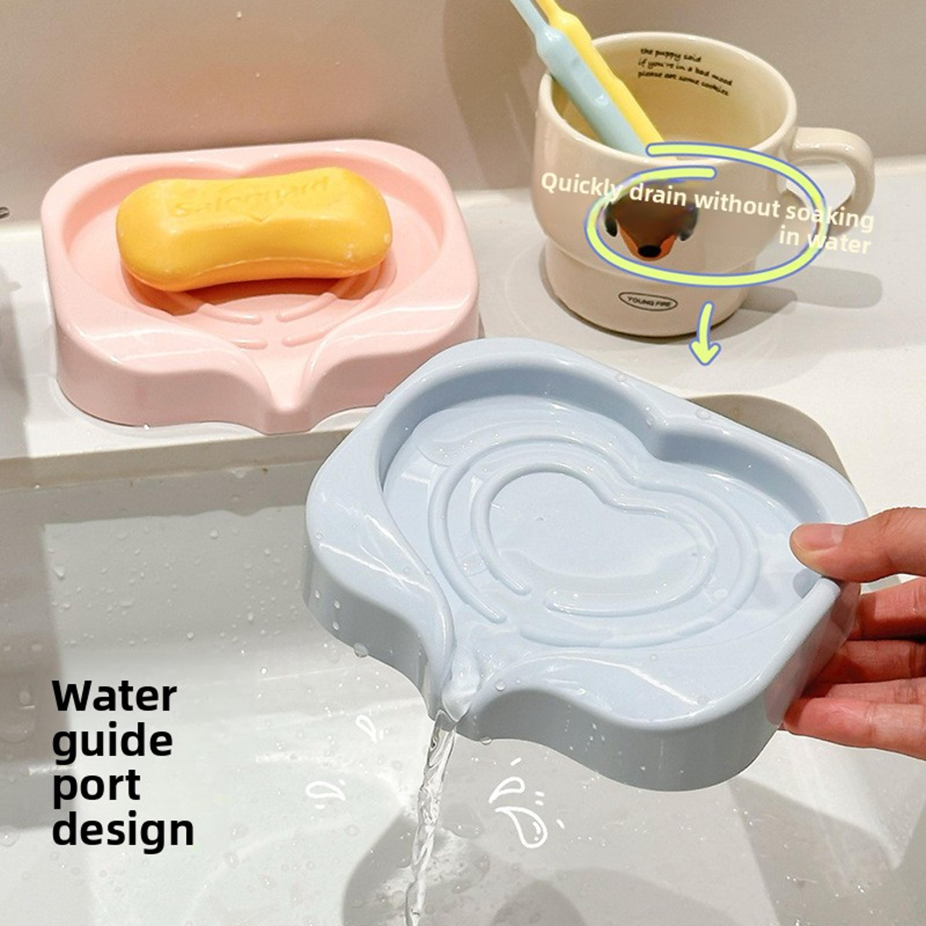 fast draining heart-shaped soap dish, cute soap holder for bathroom and kitchen accessories