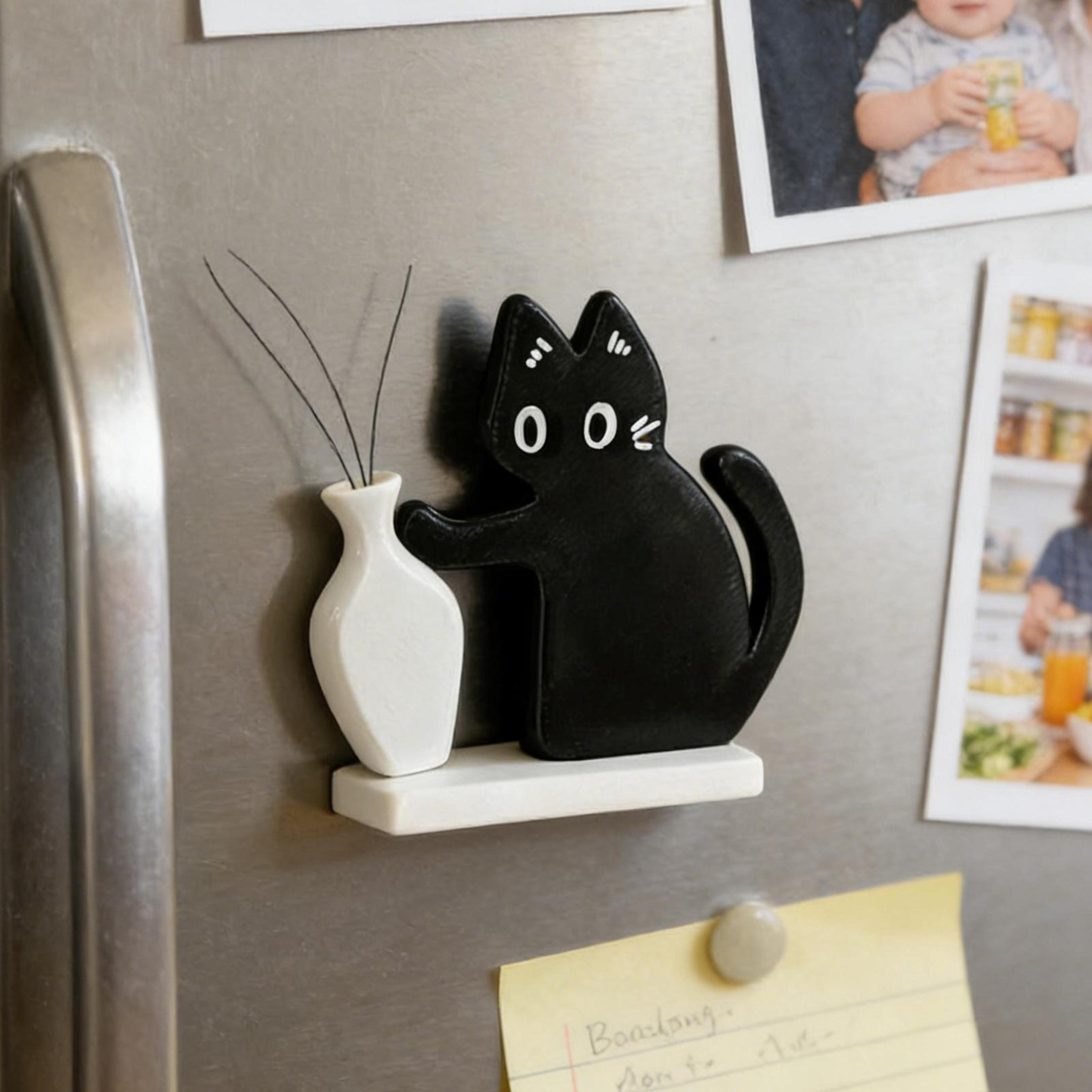 cute cat pushing vase decor, fridge magnet, cat lovers memorial box, whisker collection gift for home office