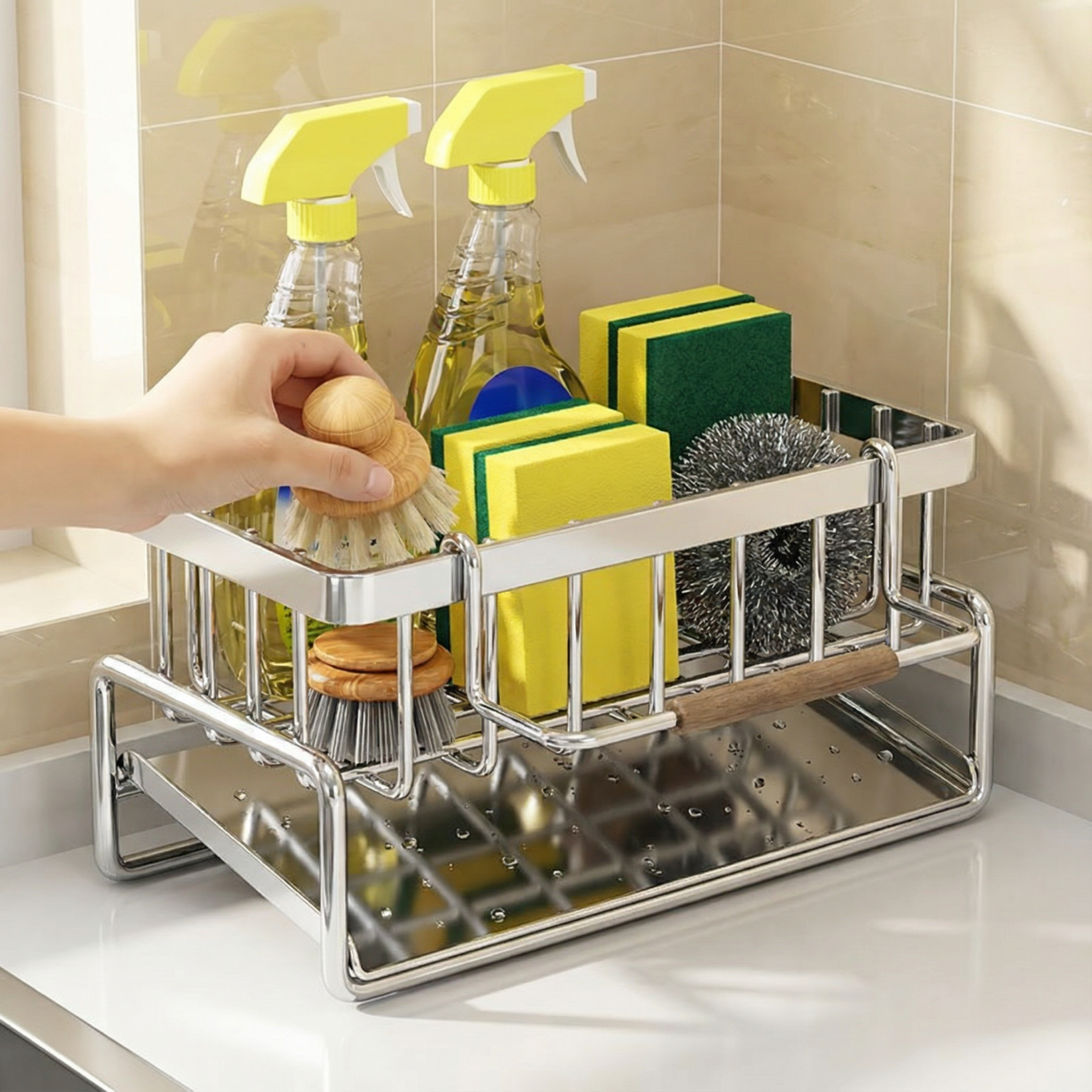 multi-layer kitchen wall-mounted organizer, nail-free spice storage rack, home kitchenware tidy tool