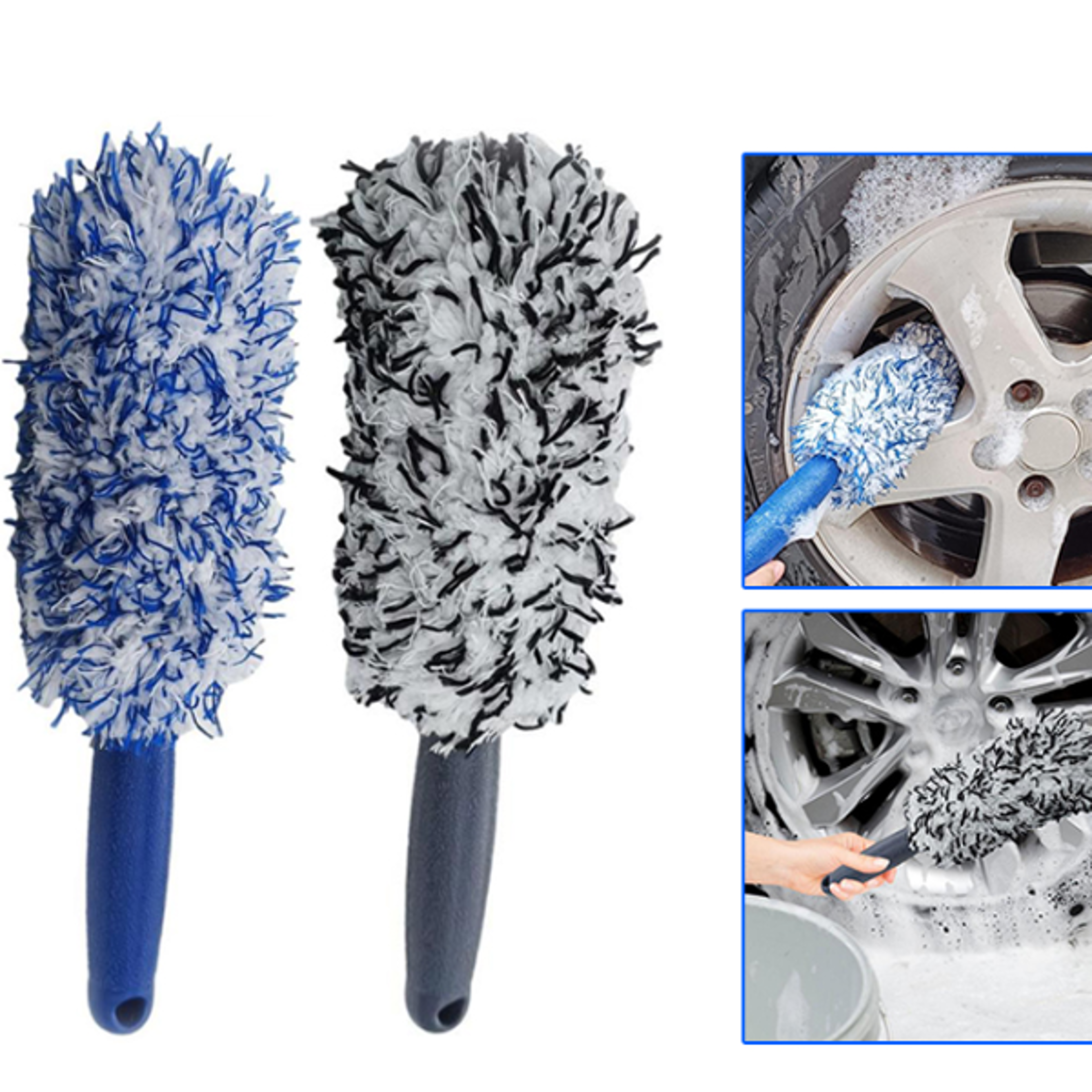portable plush car wheel hub brush, tire rim cleaning and dust removal tool for detailing