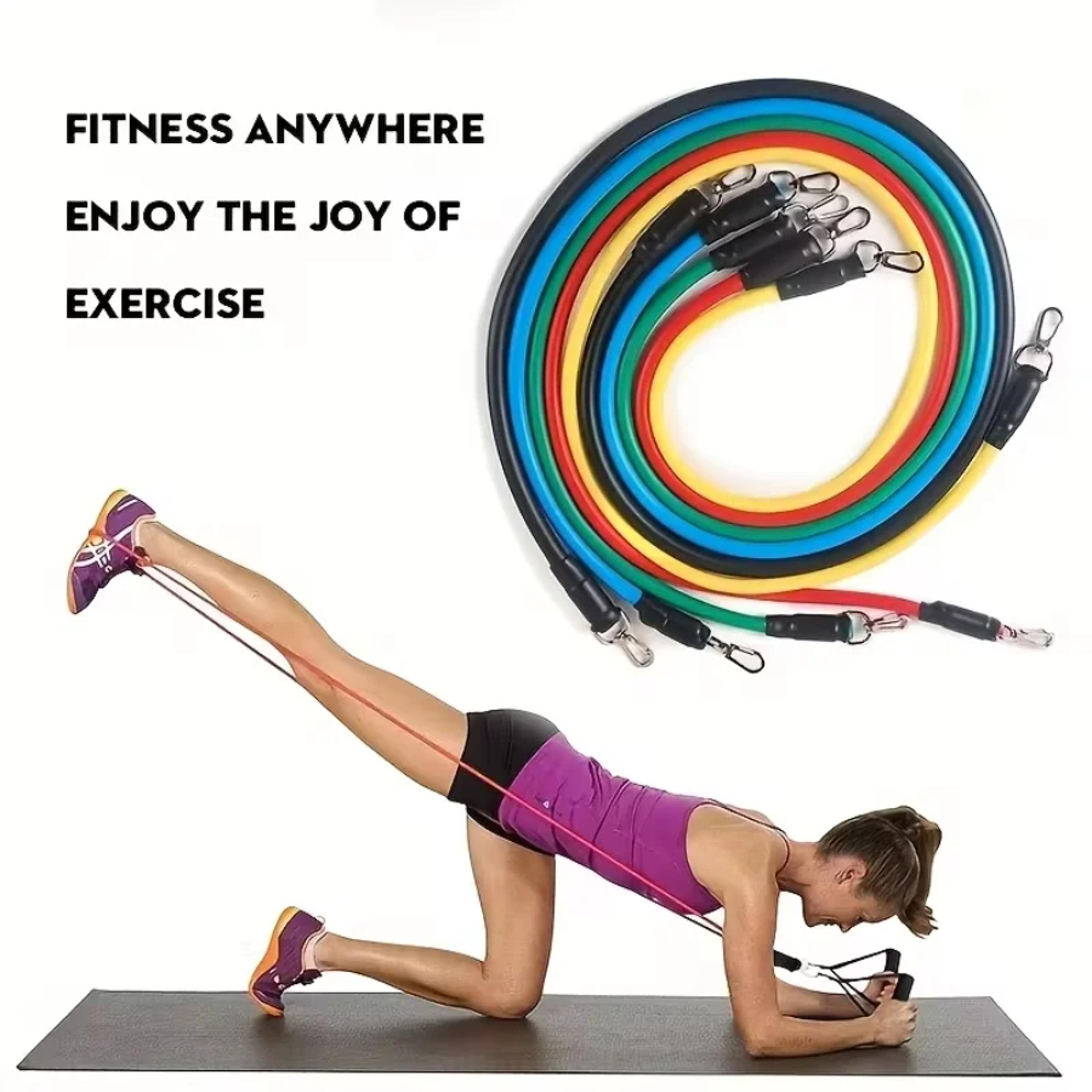 exercise resistance bands set with handles, door anchor, carry bag, and ankle straps for home gym use