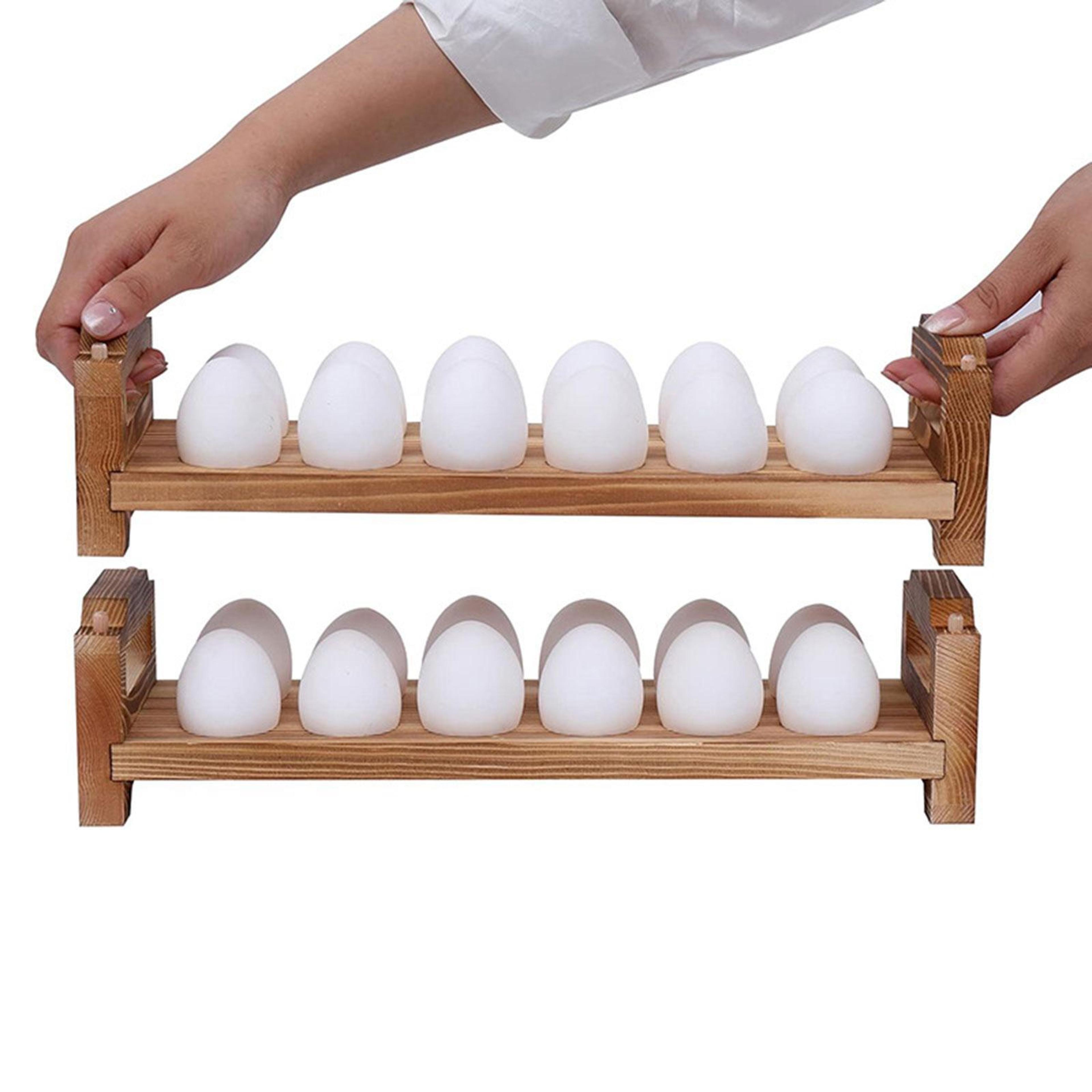 stackable wooden egg tray with handles, fresh egg storage for countertop, kitchen organizer