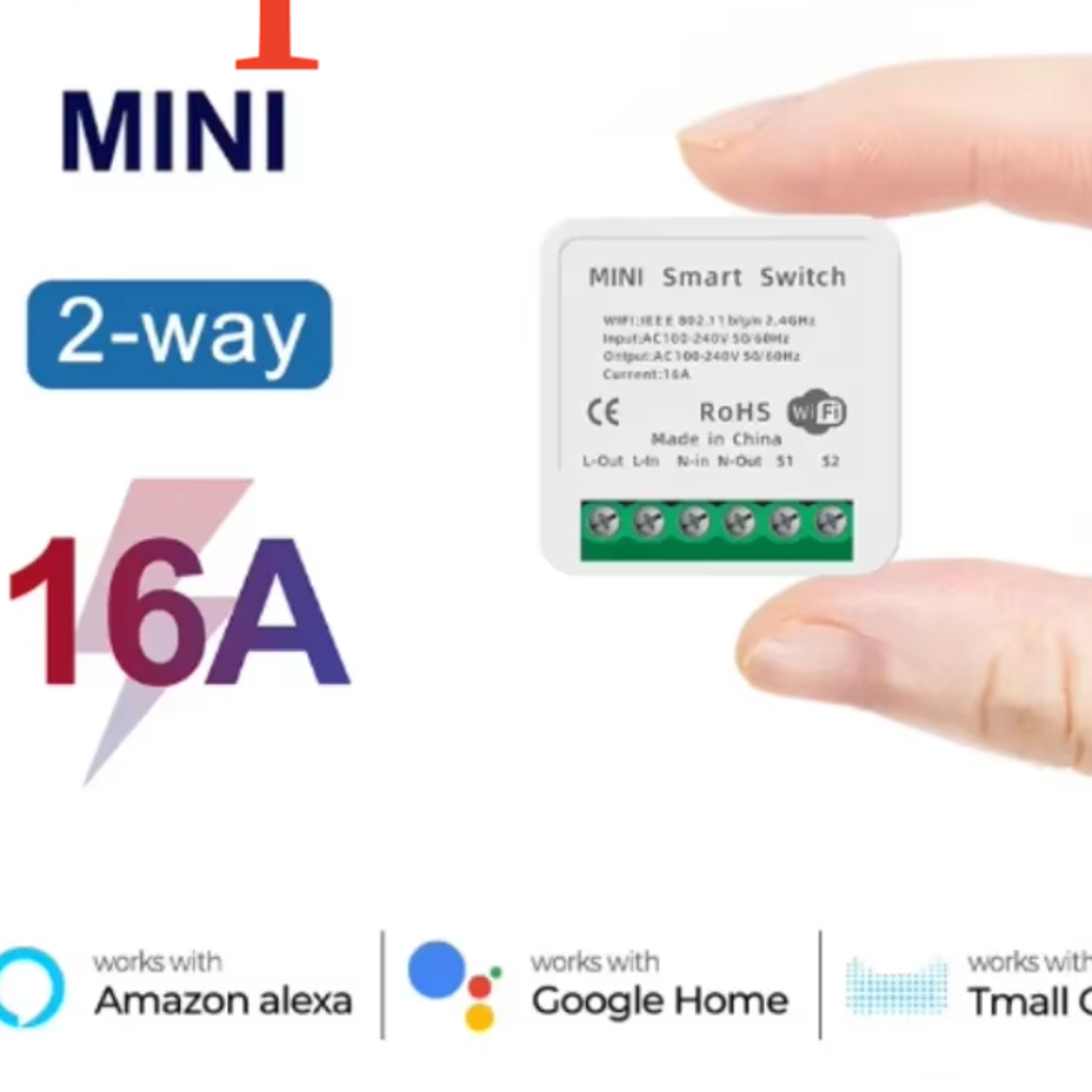 Tuya WiFi Smart Switch 16A Module 2way Control Mini Switch Breaker Smart Life Work With Alexa Googl