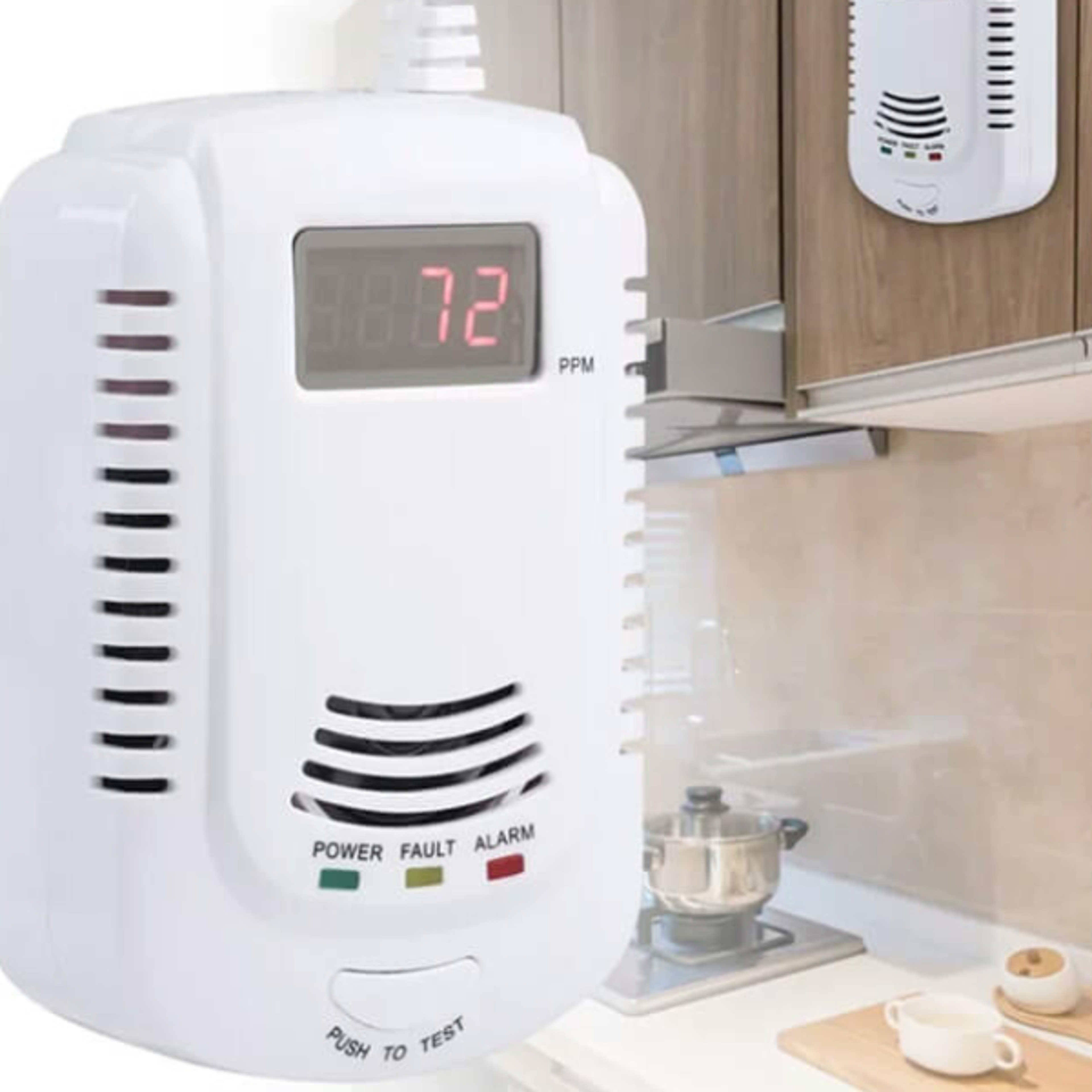 GAS DETECTOR Voice Warning Kitchen Alarm Kit Independent EU Plug in Combustible Natural LCD Display
