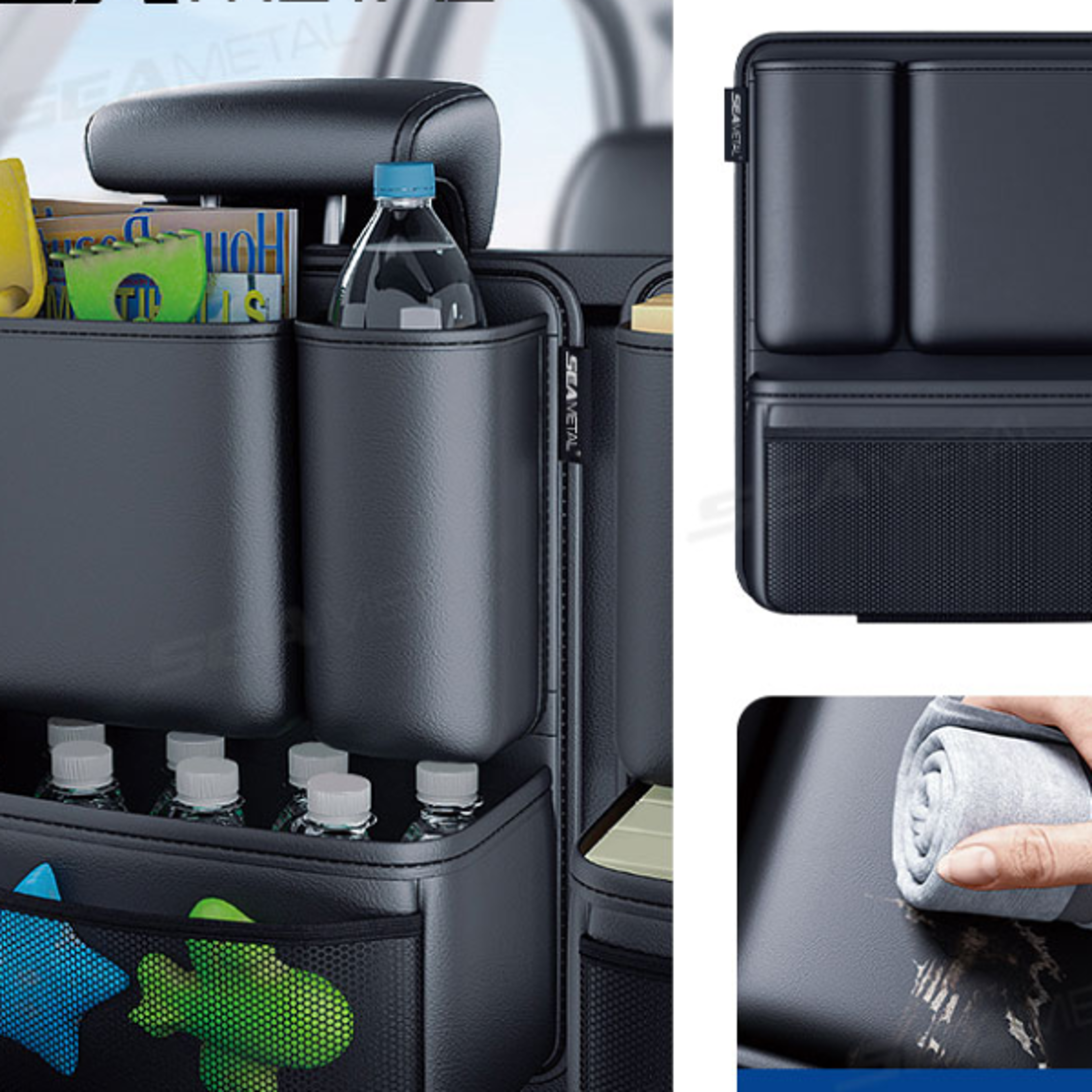 car trunk pu leather organizer  large capacity backseat pocket for suv, sedan, hatchback
