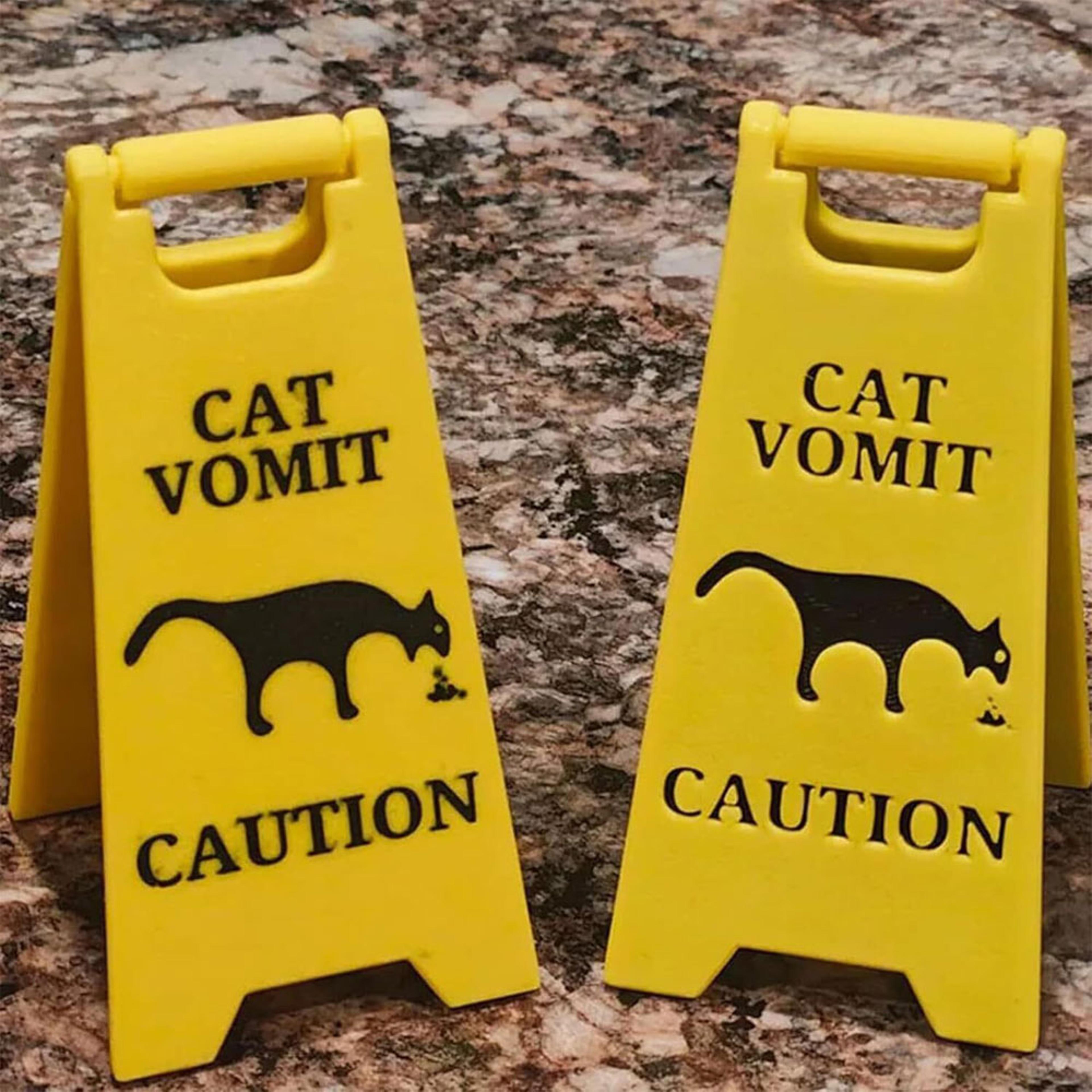 funny cat vomit sign  bright yellow yard sign for dogs & cats