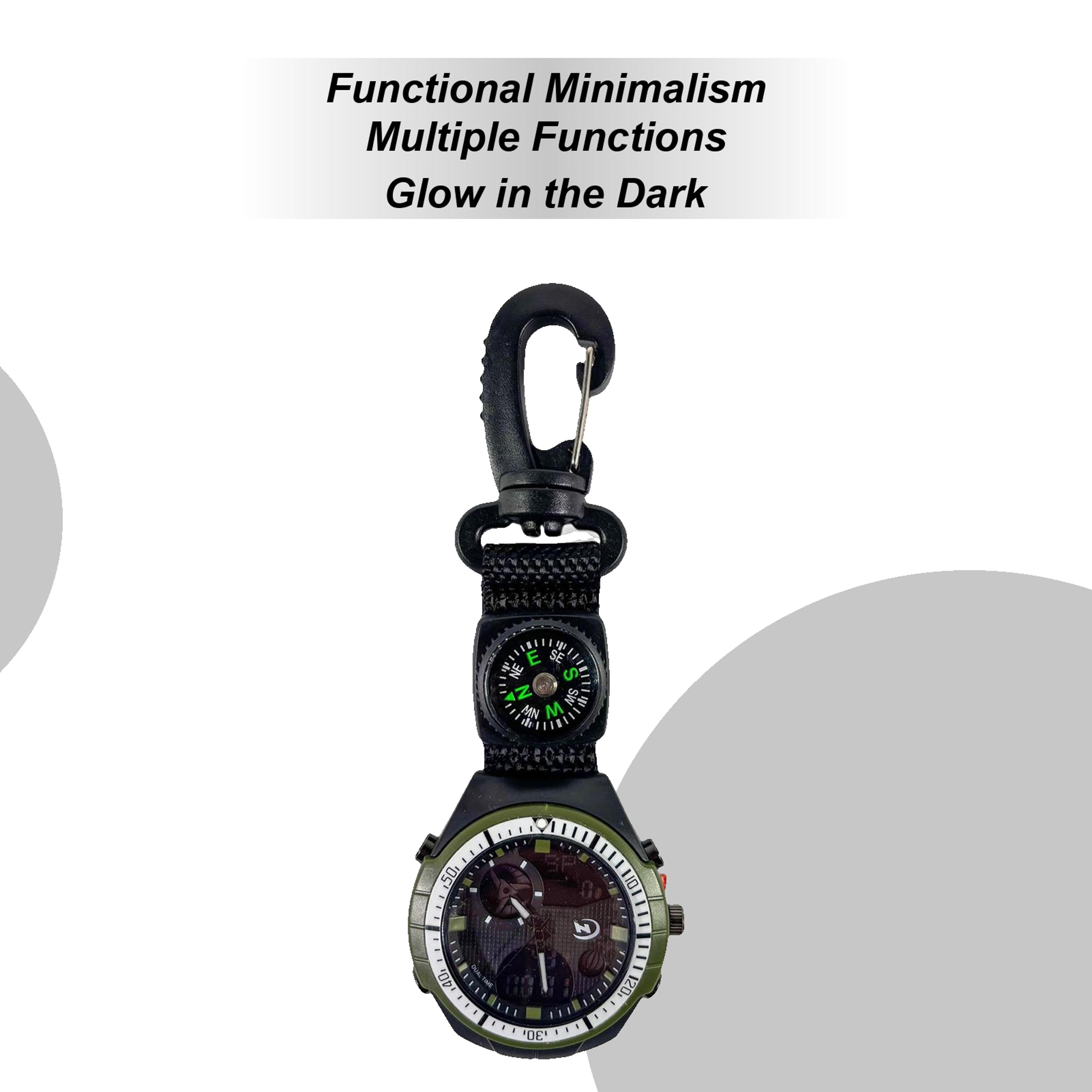 outdoor hiking watch with compass & carabiner survival sports pocket watch for camping, hiking, and backpacking