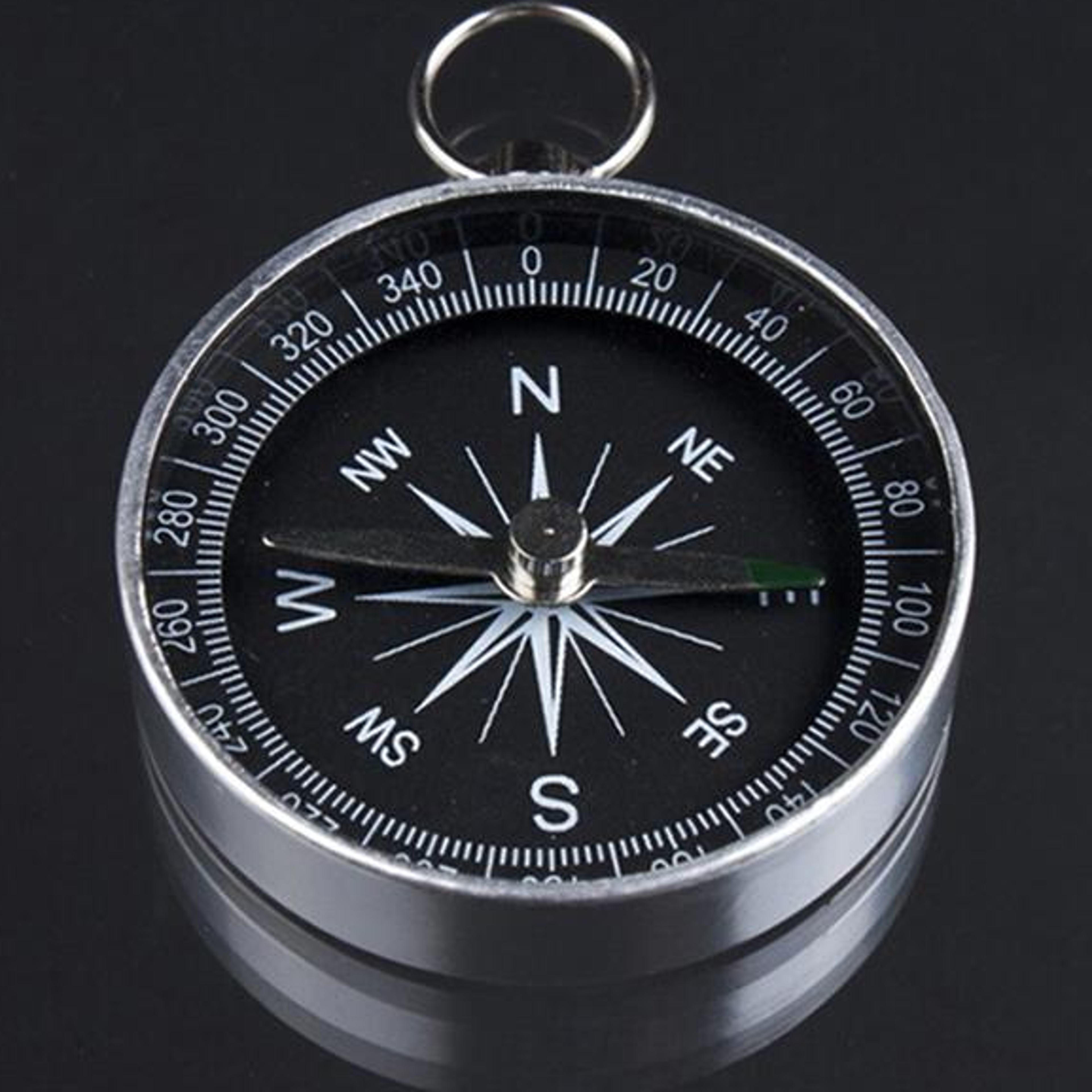 aluminum precision mini pocket compass with silver key ring