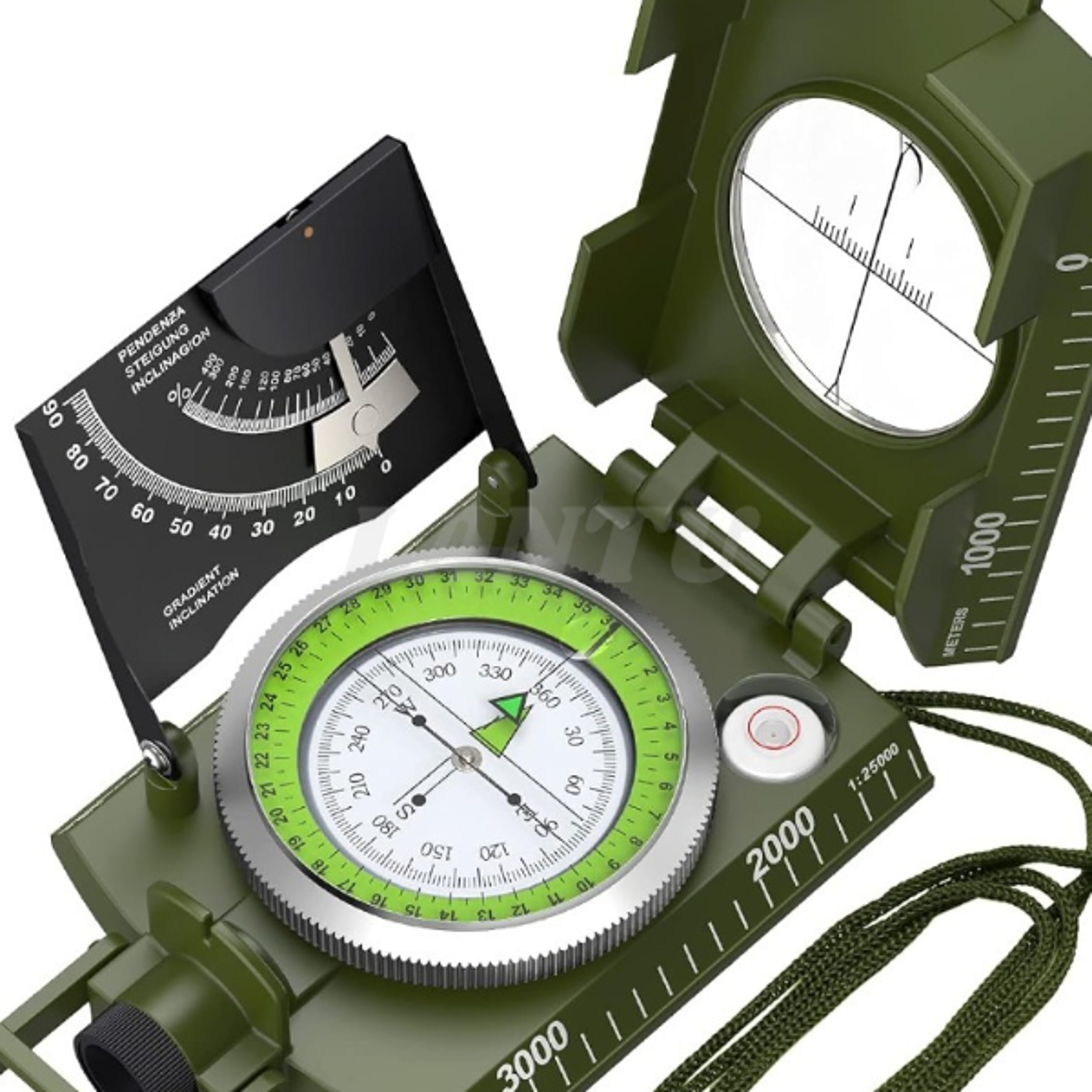 durable military compass  waterproof clinometer with fluorescent scale for outdoor navigation, camping, and hiking