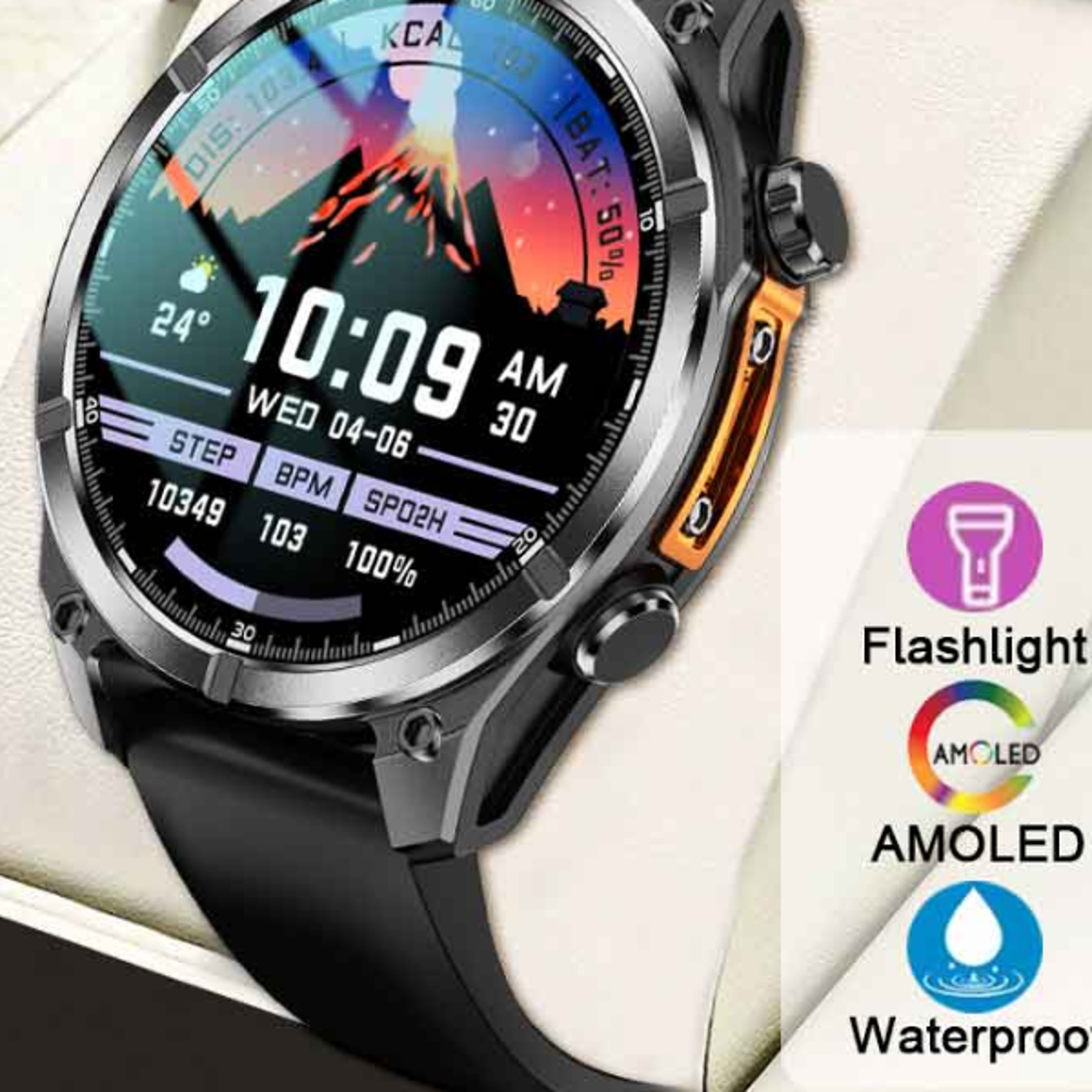 pro smart watch for men  sport heart rate, flashlight, compass, and password lock | amoled smartwatch