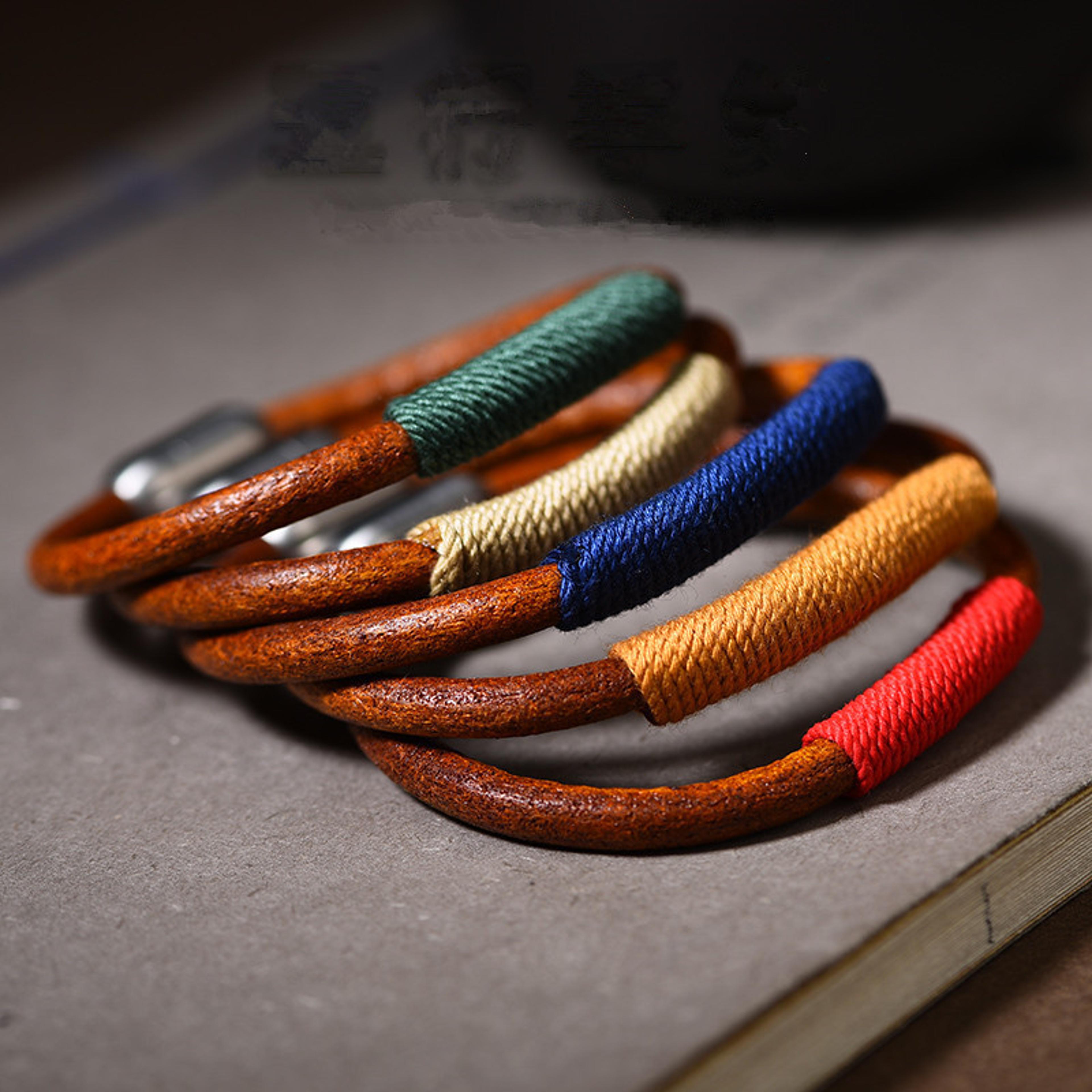 handwoven leather rope bracelet vintage boho couple wristband adjustable cowhide bracelet