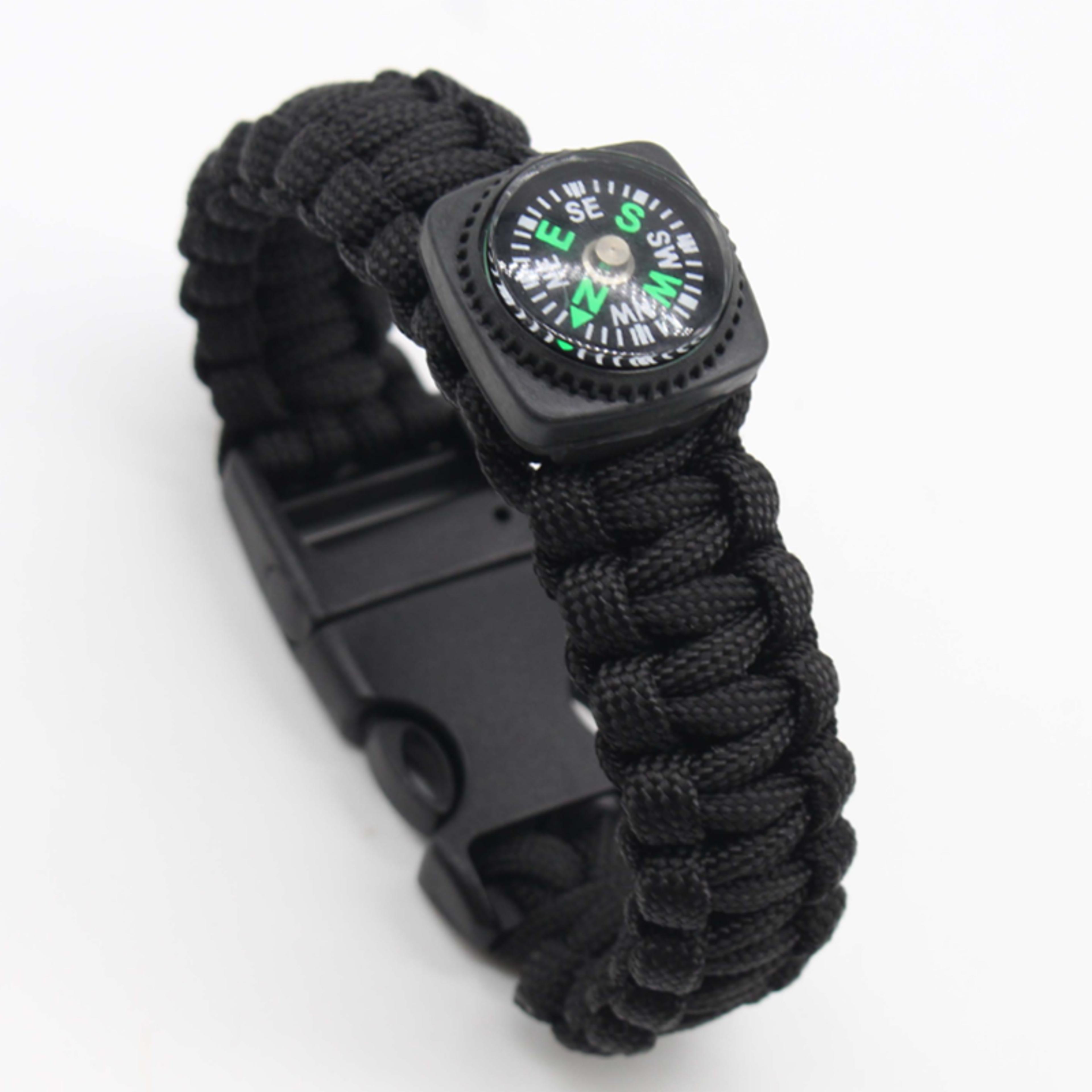 outdoor survival bracelet with compass, whistle and paracord gear for camping hiking emergency kit