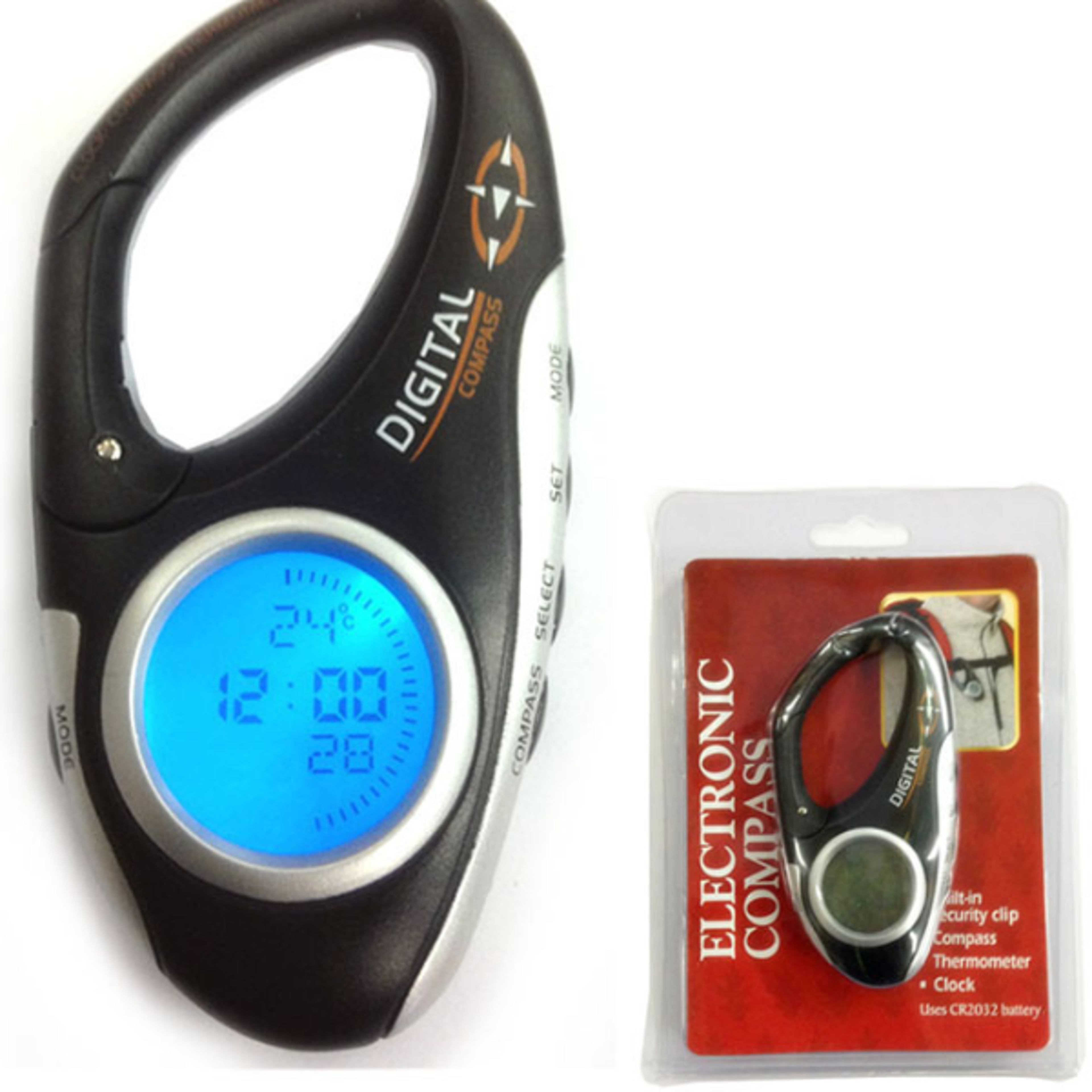 multi function digital compass altimeter outdoor weather clock with carabiner clip for hiking and survival