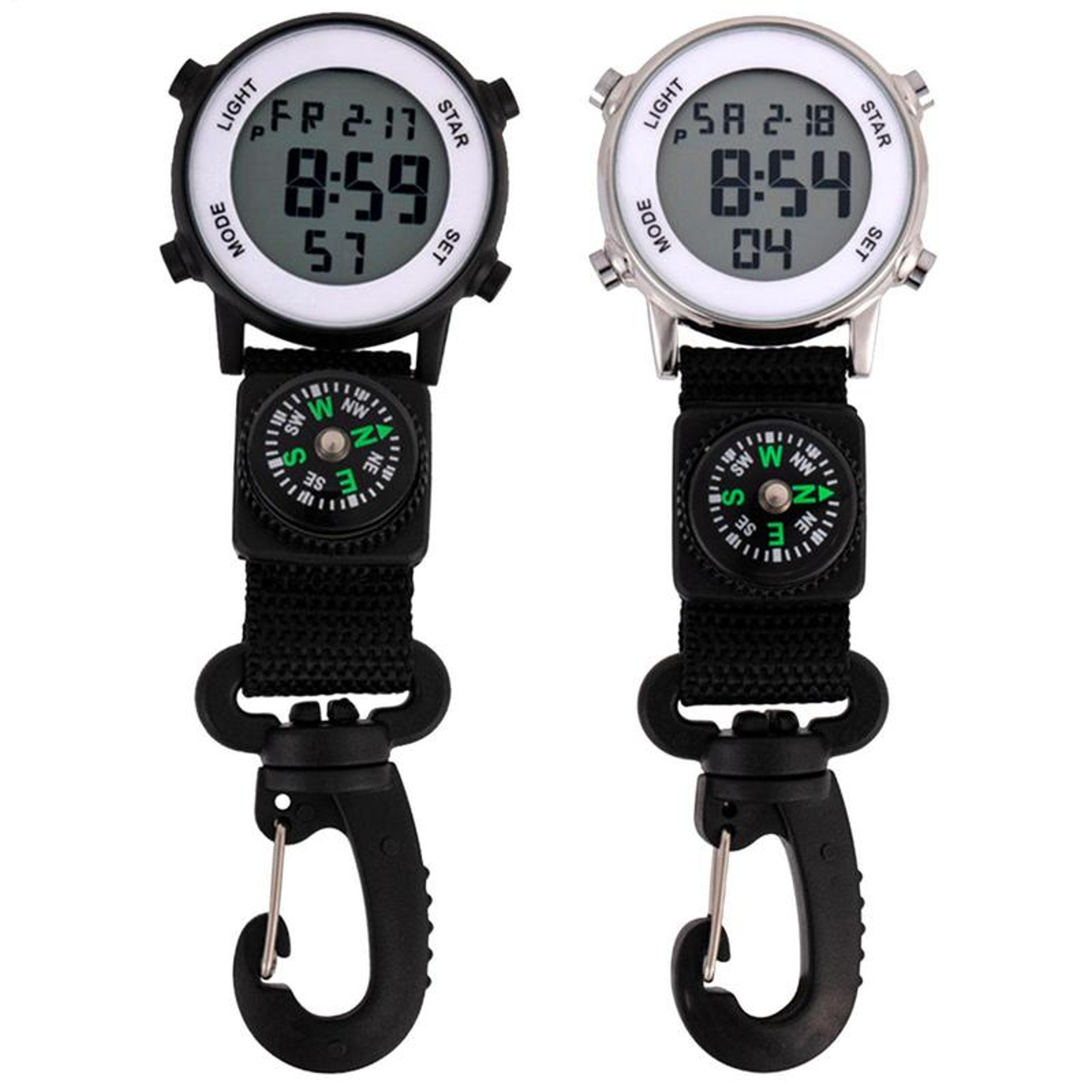 tactical carabiner clip watch with compass and led outdoor pocket timepiece