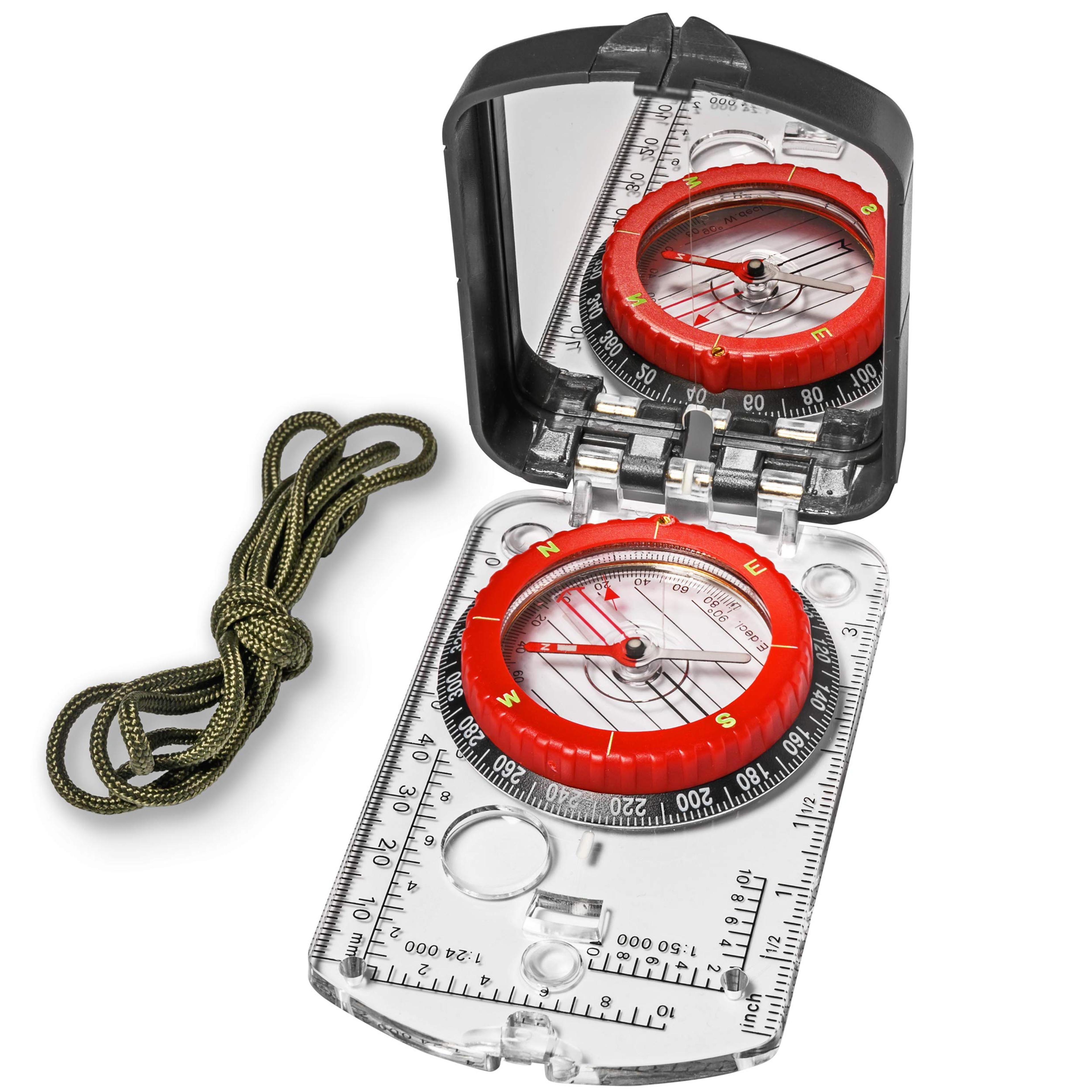 precision orienteering compass with mirror and led for hiking and survival navigation