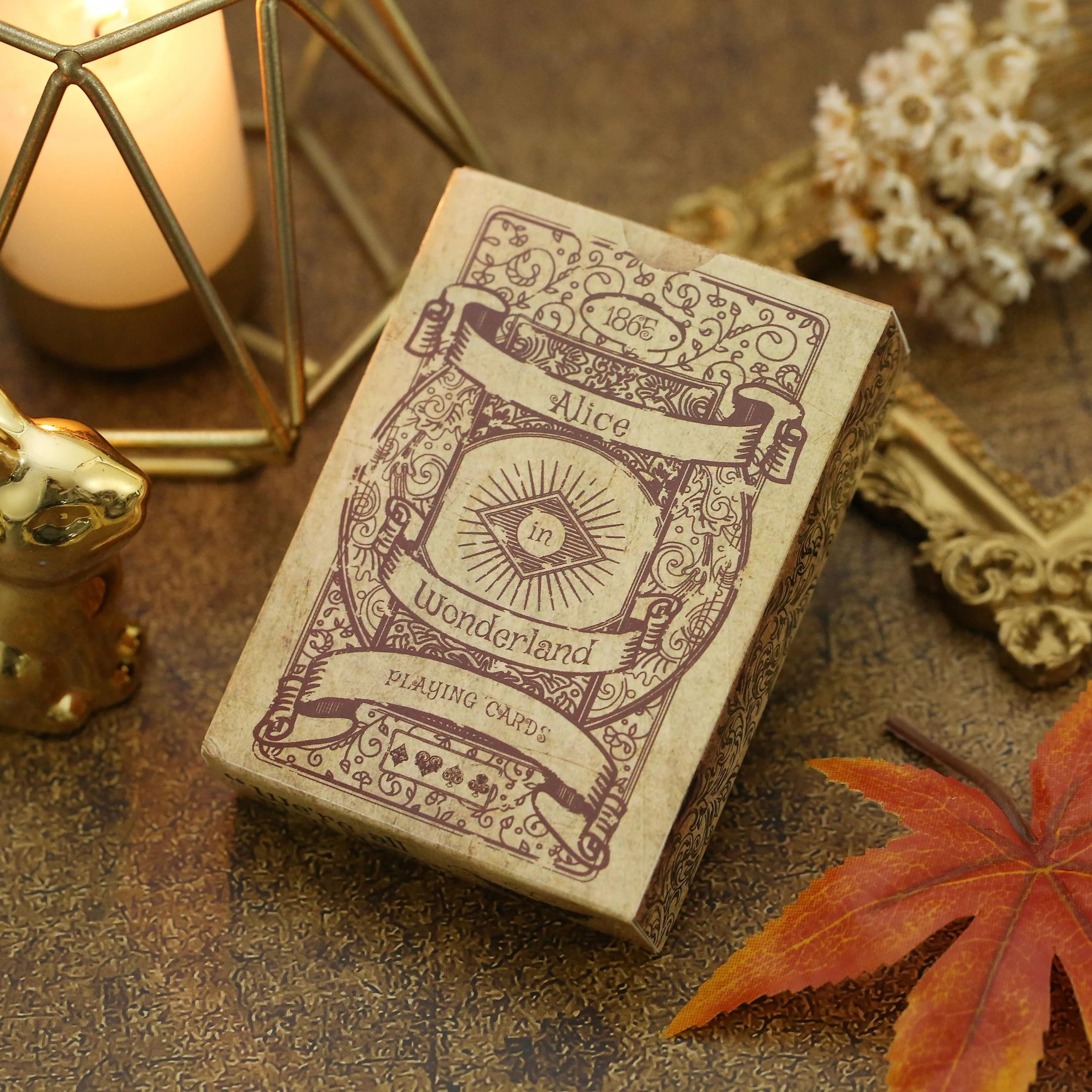 vintage style alice in wonderland poker playing cards deck, retro board game fun