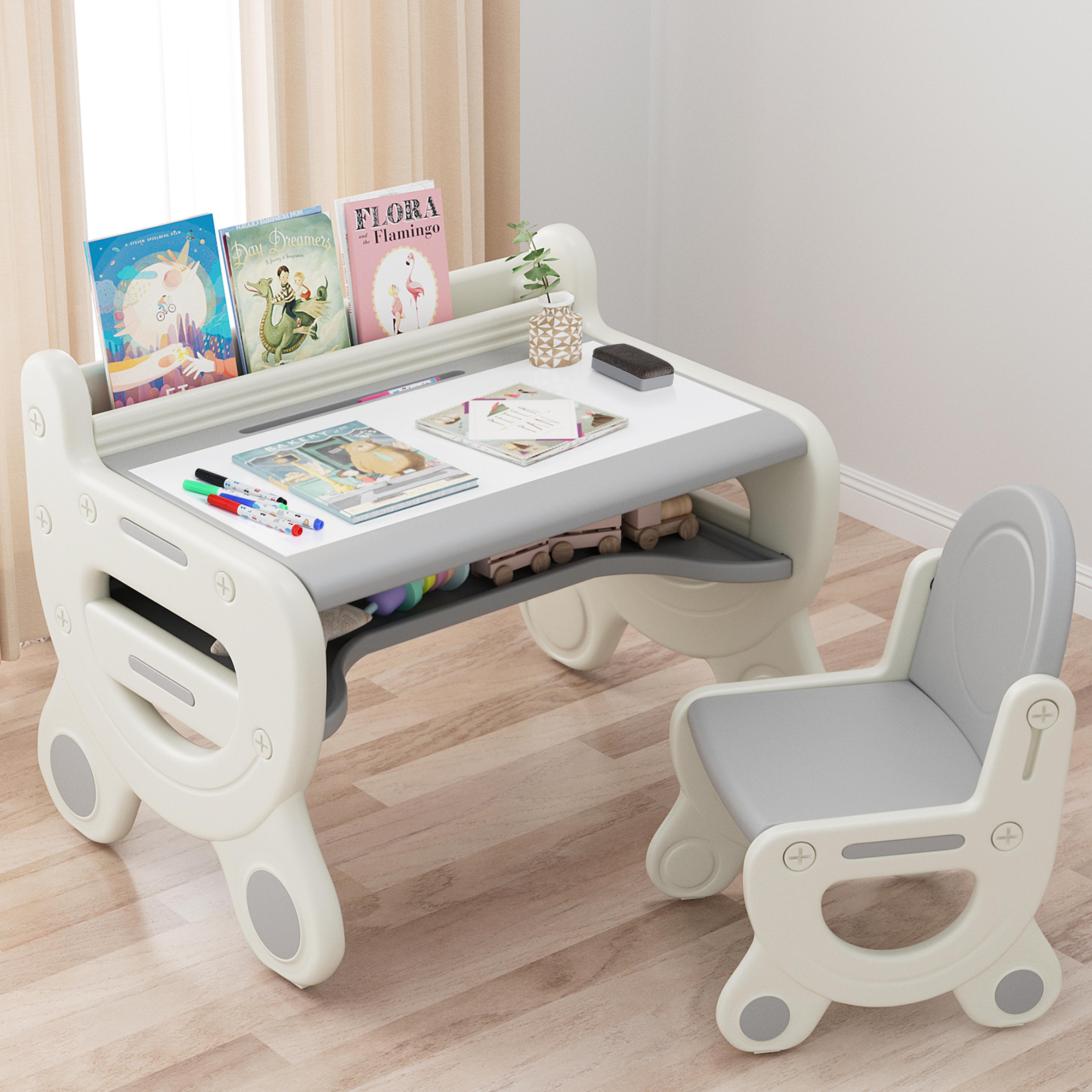 kids drawing table and chair set with pens & blackboard eraser, magnetic toddlers art activity table set