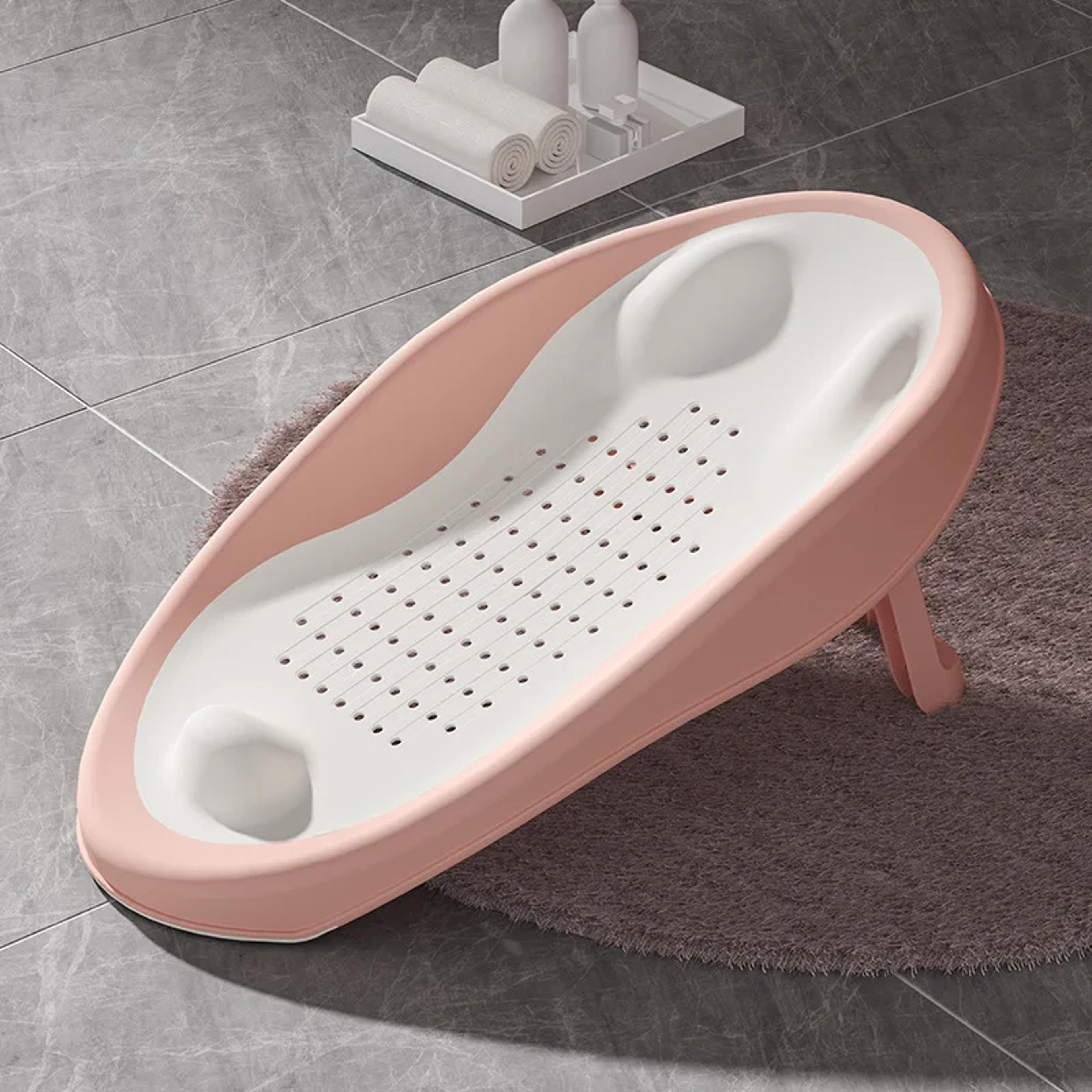 Foldable Baby Bath Seat With NonSlip PP Base  Ergonomic Backrest EasyClean Shower Net Support For S 6