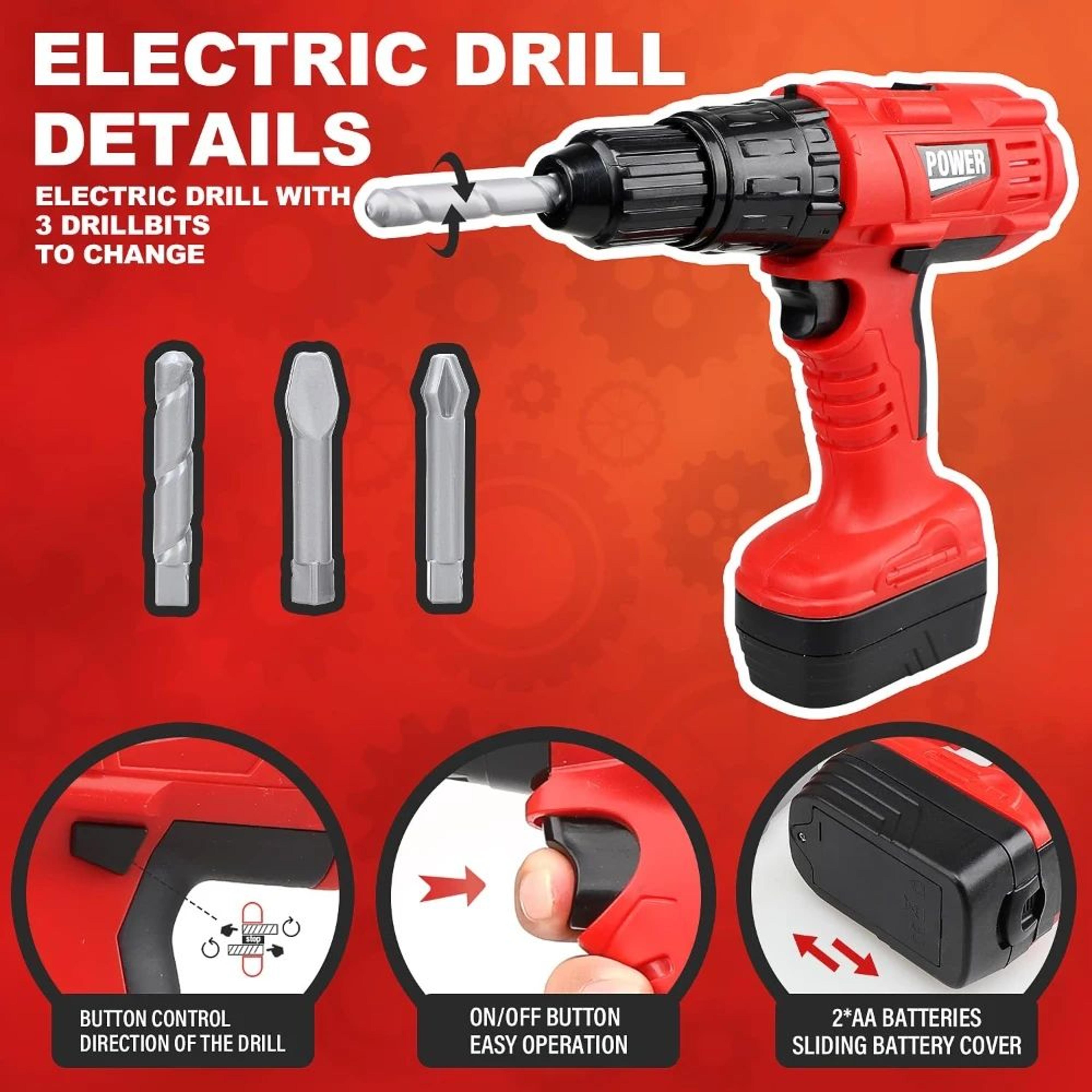 Kids Power Construction Toy Children Tool Set With Electric Toy Drill Build  Pretend Play Toolkit F 2