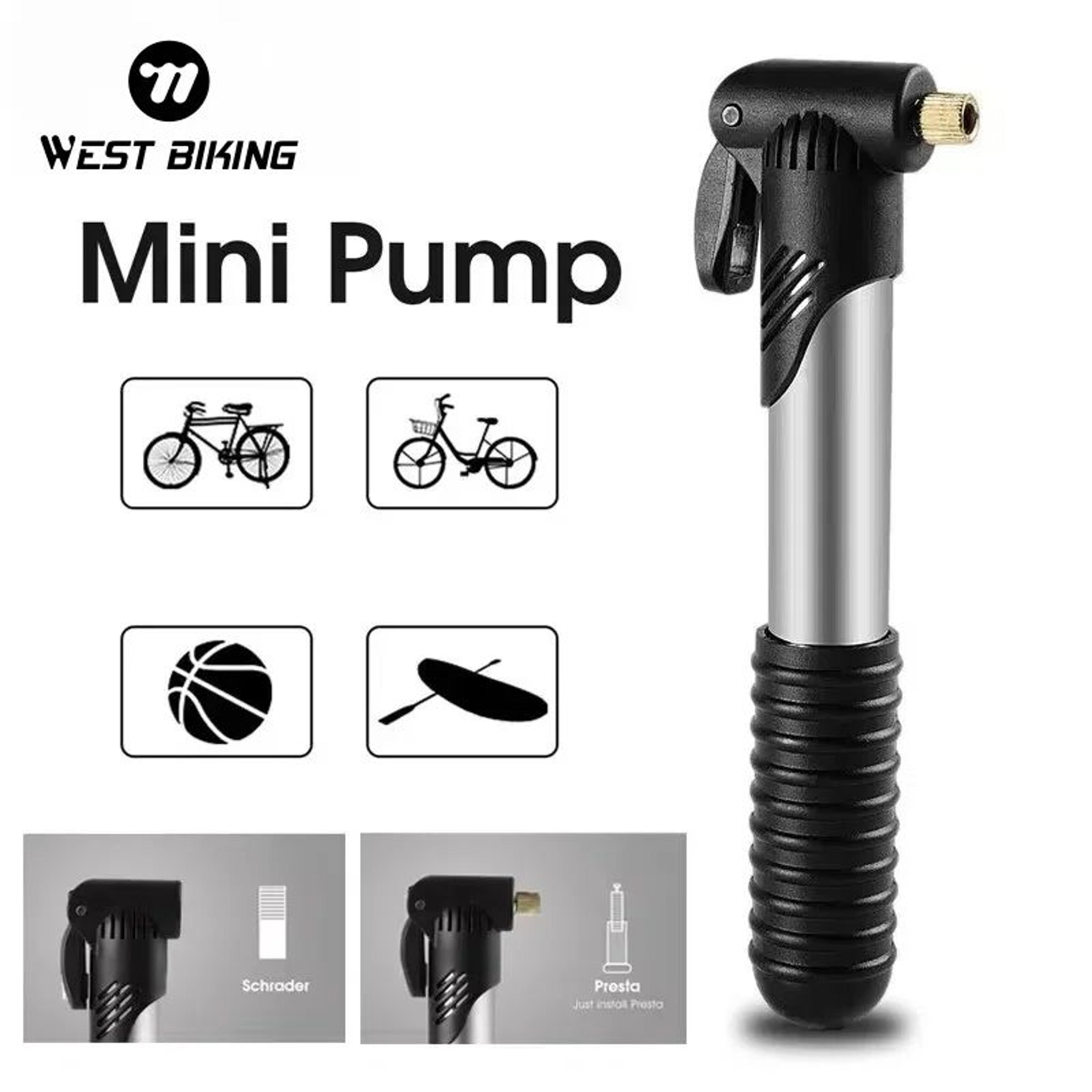 portable mini bicycle pump, cycling hand air pump & tire inflator with schrader/presta valve for mtb & road bike
