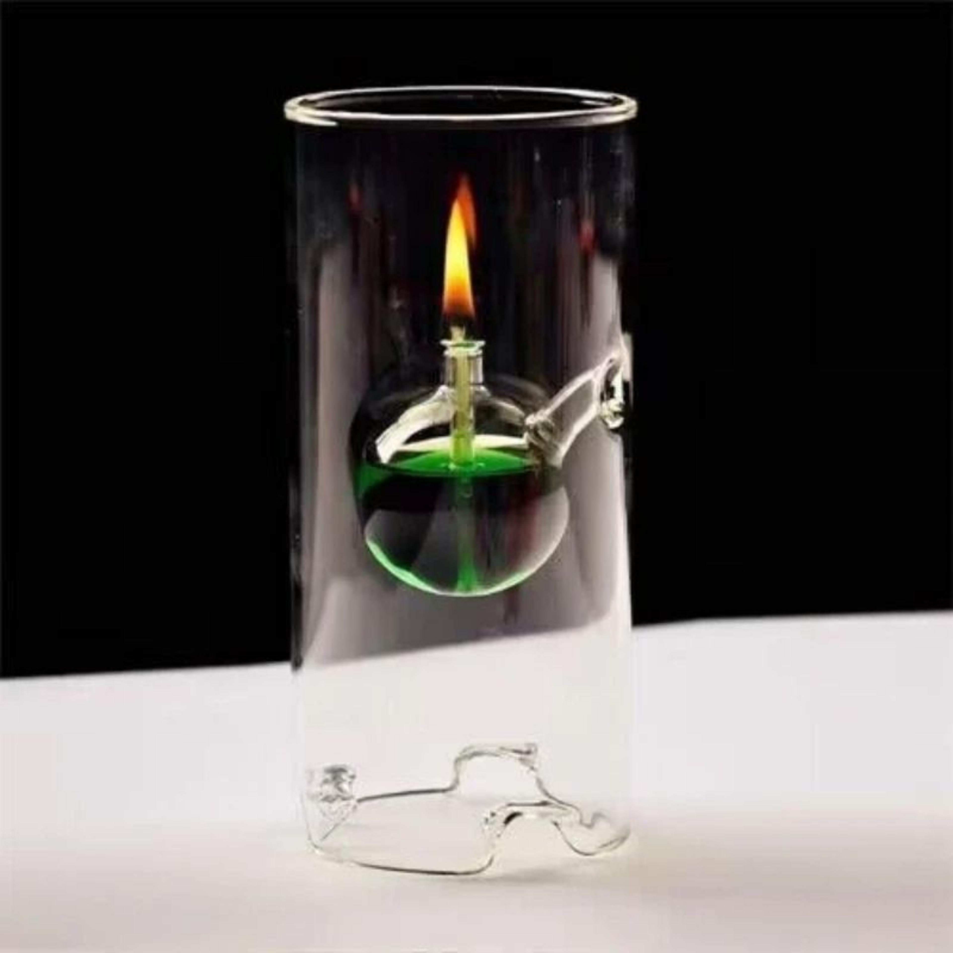 vintage glass oil lamp transparent glass candlestick with interior light chamber, decorative candle holder for home