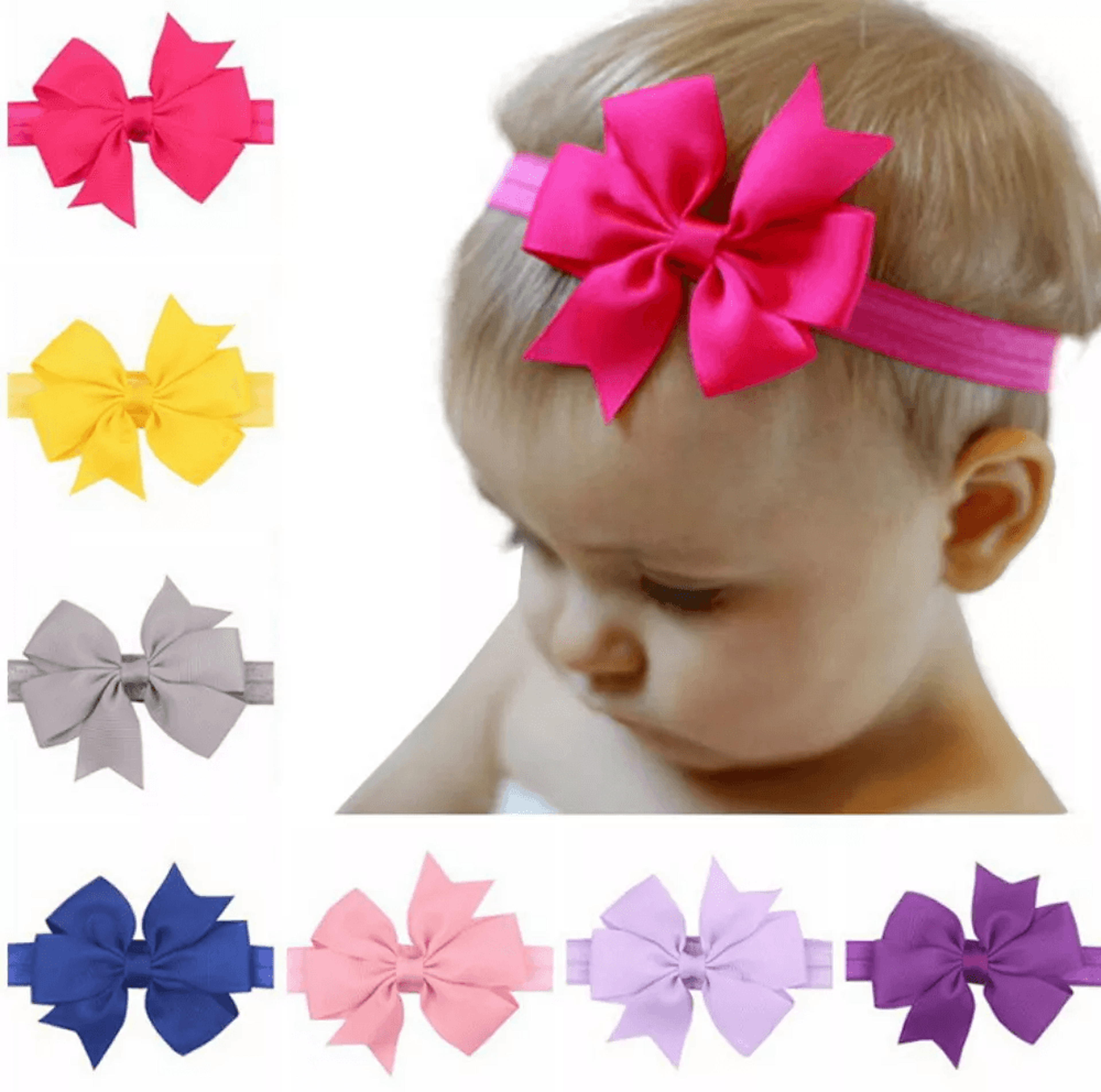 newborn baby girl headbands, soft elastic nylon infant toddler bow hair band set